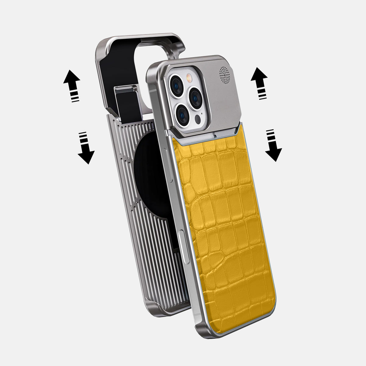 Yellow iPhone 16 Pro Max Cyber Case In Alligator with Steel -2 | Yellow-Steel