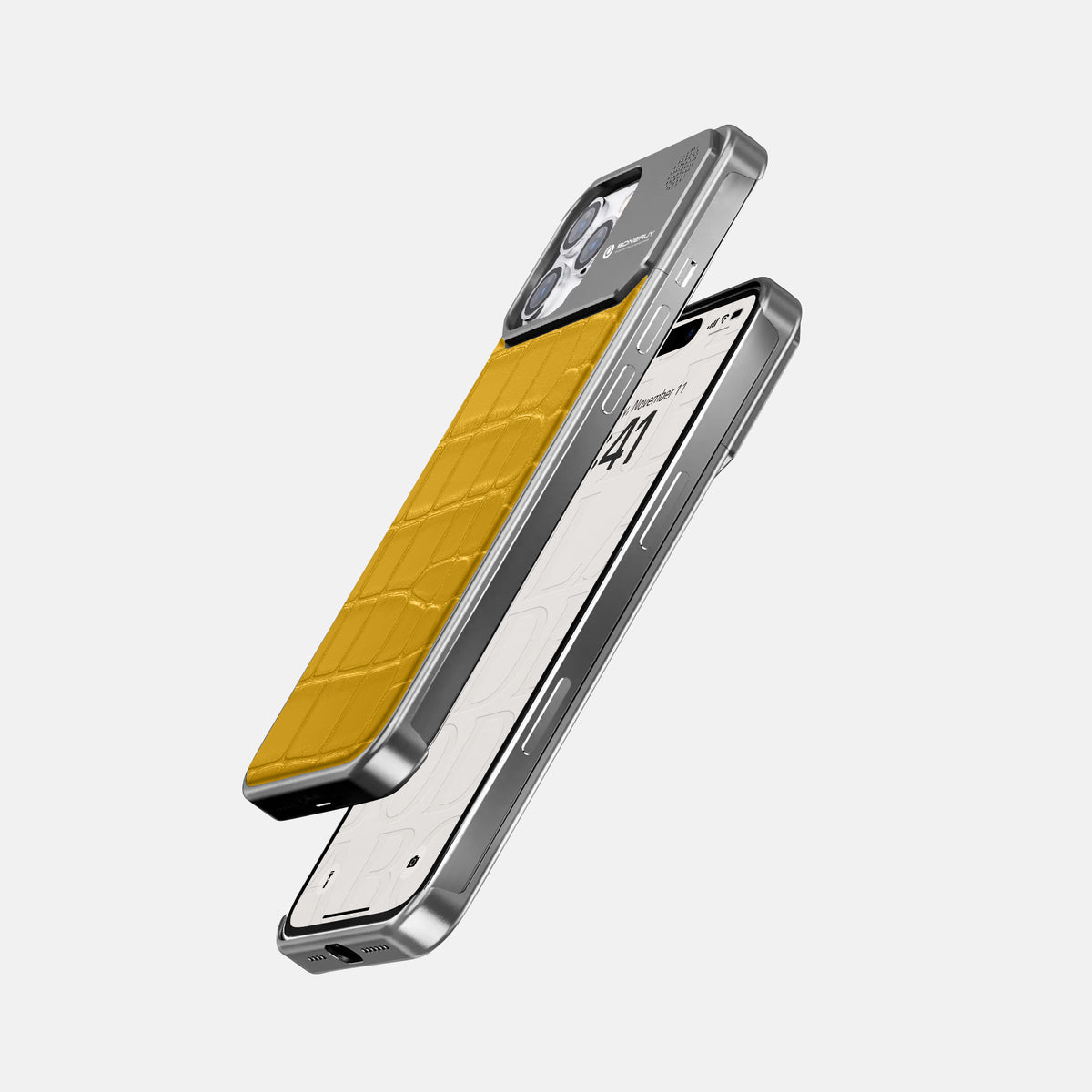 Yellow iPhone 16 Pro Max Cyber Case In Alligator with Steel -5 | Yellow-Steel