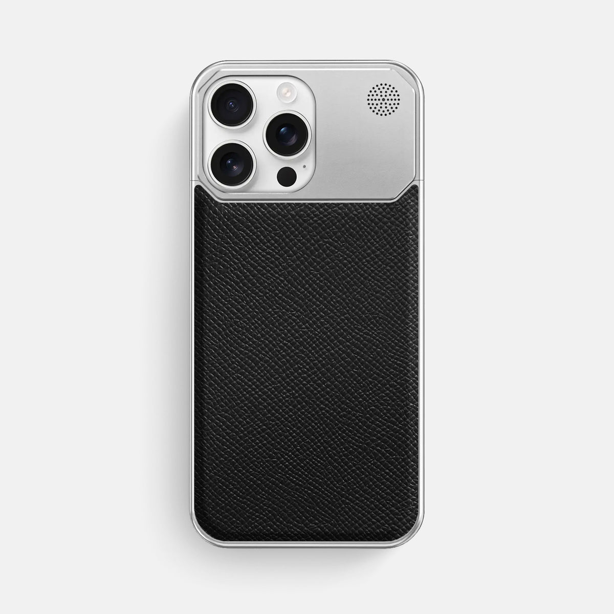 Black iPhone 16 Pro Max Cyber Case Epsom-Calf with Black Metal -1 | Black-Steel