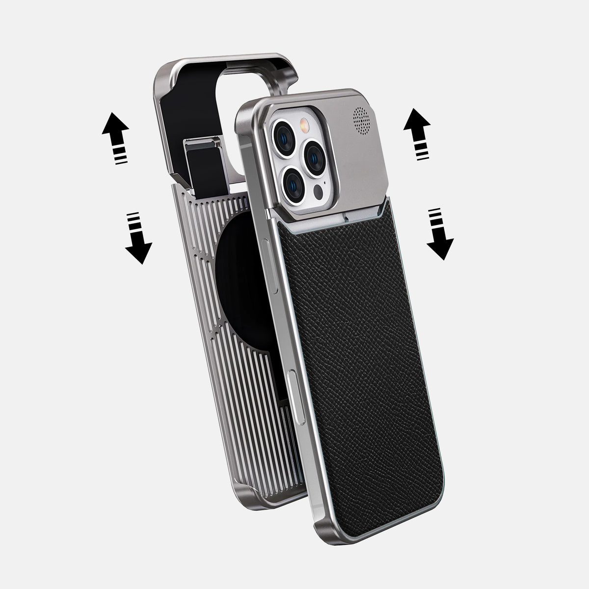 Black iPhone 16 Pro Max Cyber Case Epsom-Calf with Black Metal -2 | Black-Steel