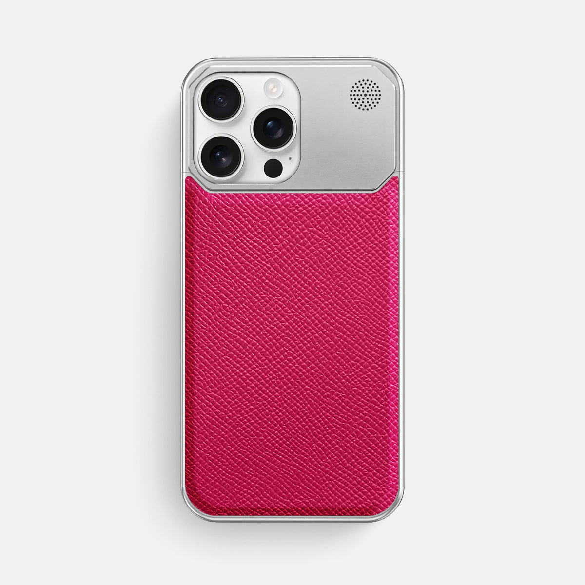 Fuchsia iPhone 16 Pro Max Cyber Case Epsom-Calf with Steel Metal -1 | Fuchsia-Steel