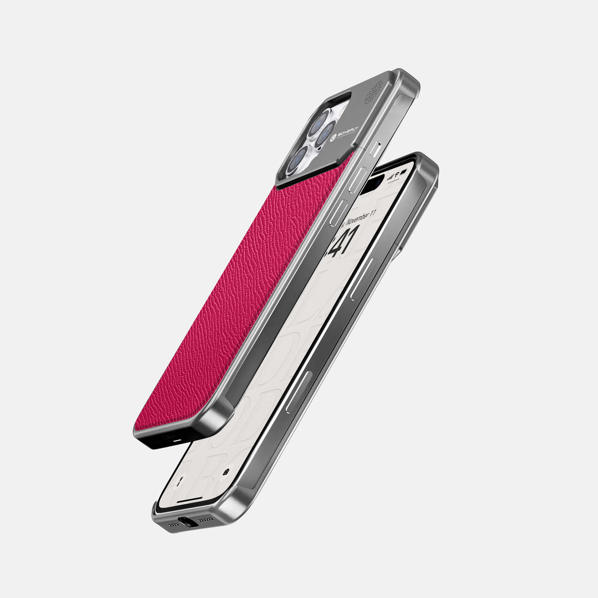 Fuchsia iPhone 16 Pro Max Cyber Case Epsom-Calf with Steel Metal -5 | Fuchsia-Steel