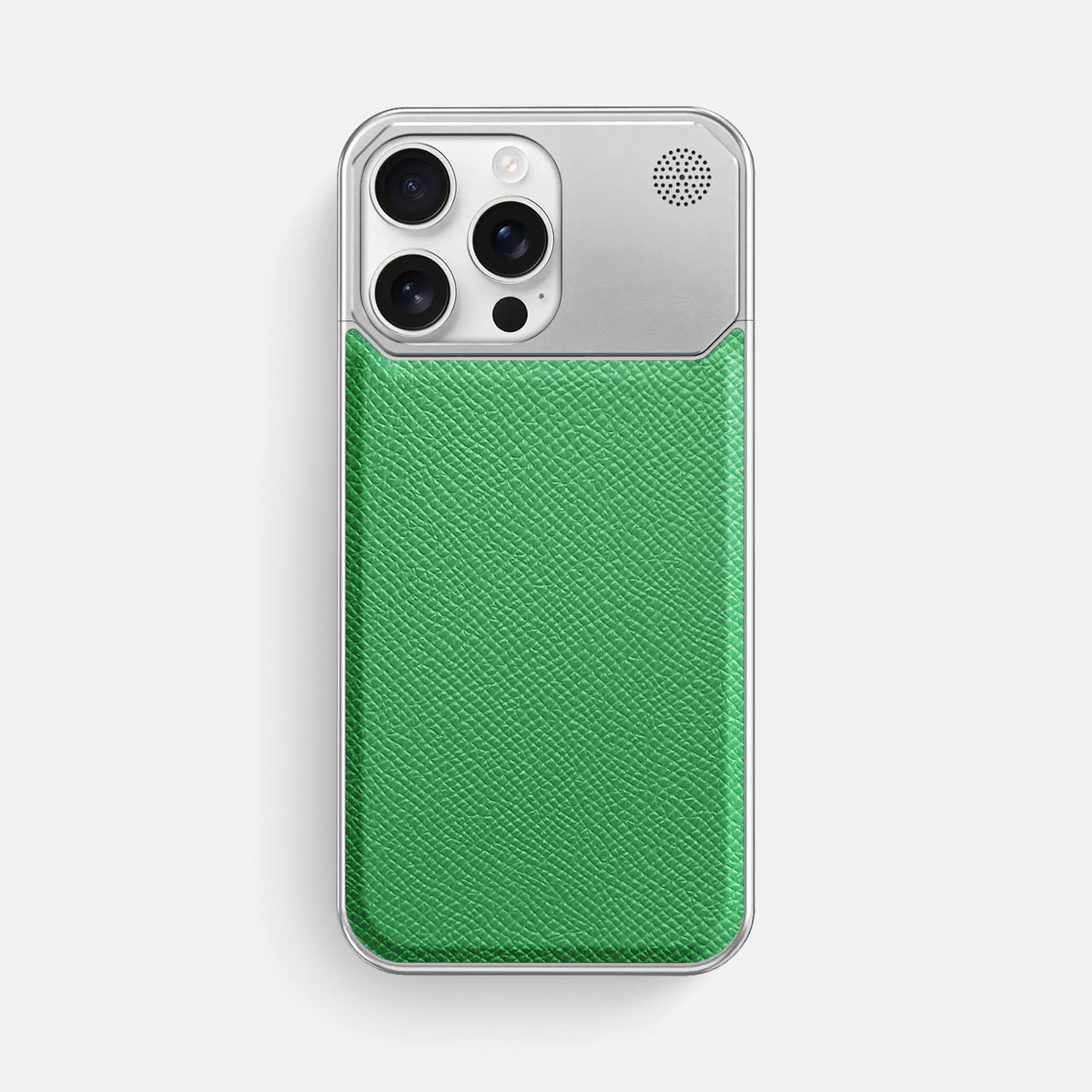 Grass-Green iPhone 16 Pro Max Cyber Case Epsom-Calf with Steel Metal -1 | Grass-Green-Steel
