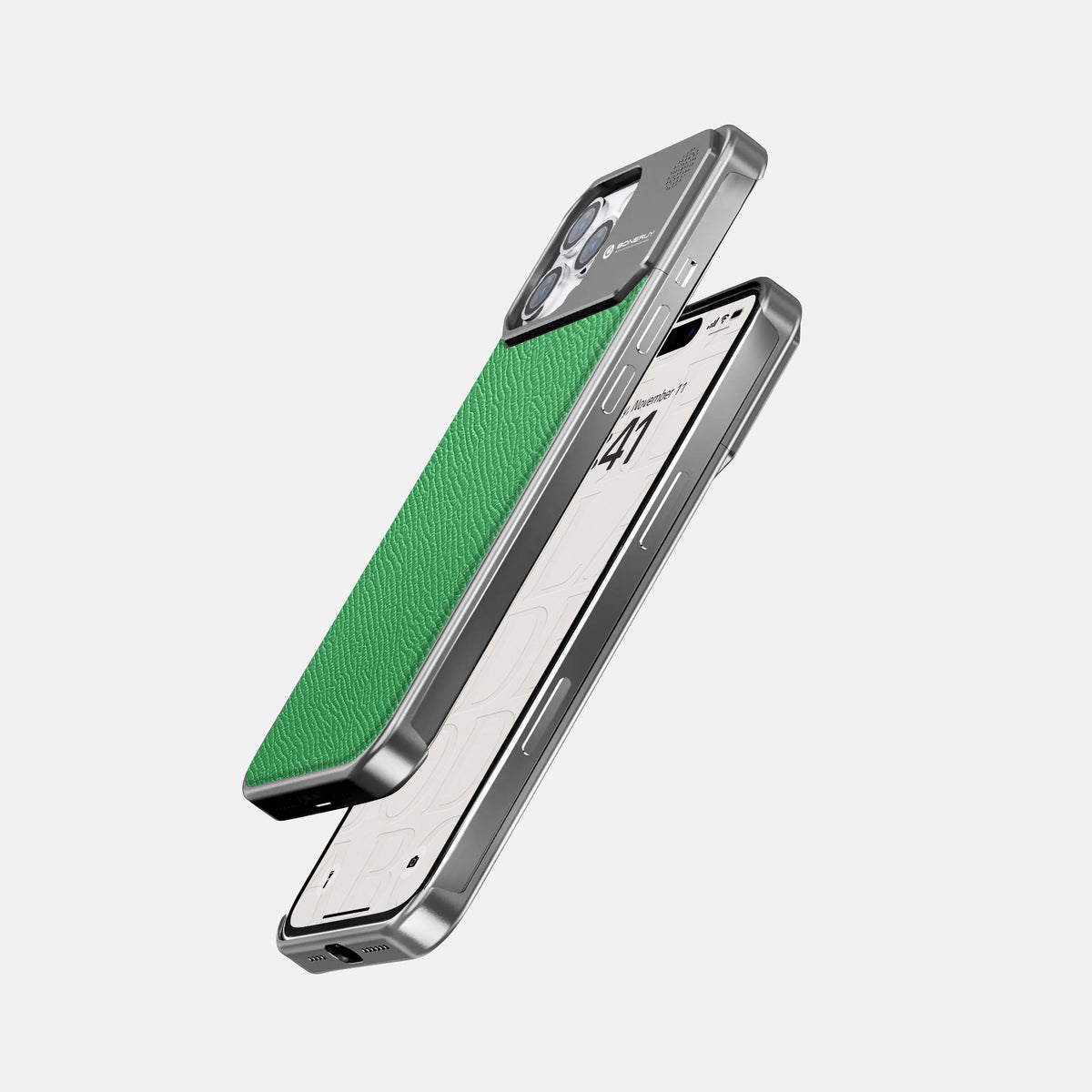 Grass-Green iPhone 16 Pro Max Cyber Case Epsom-Calf with Steel Metal -5 | Grass-Green-Steel