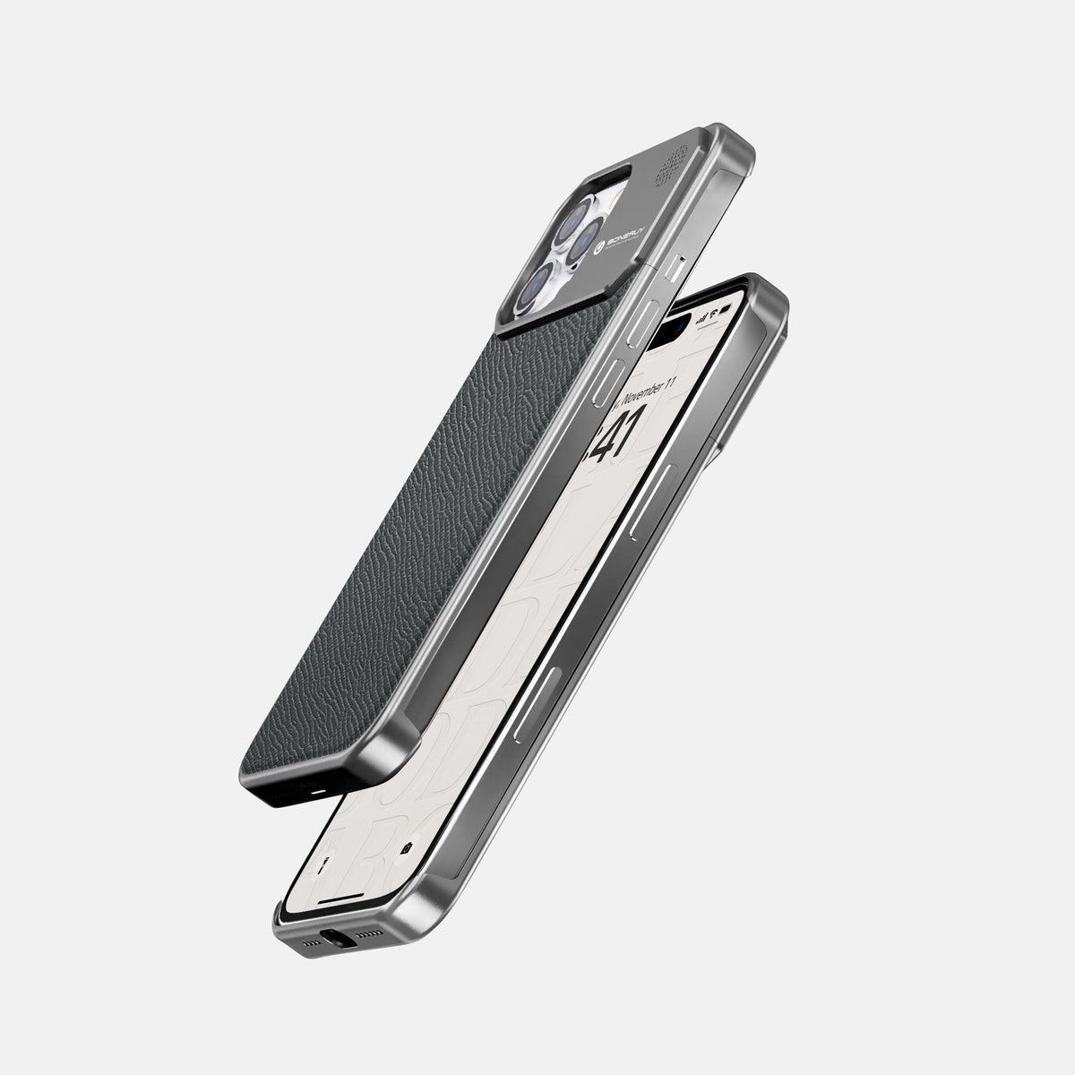 Grey iPhone 16 Pro Max Cyber Case Epsom-Calf with Steel Metal -5 | Grey-Steel