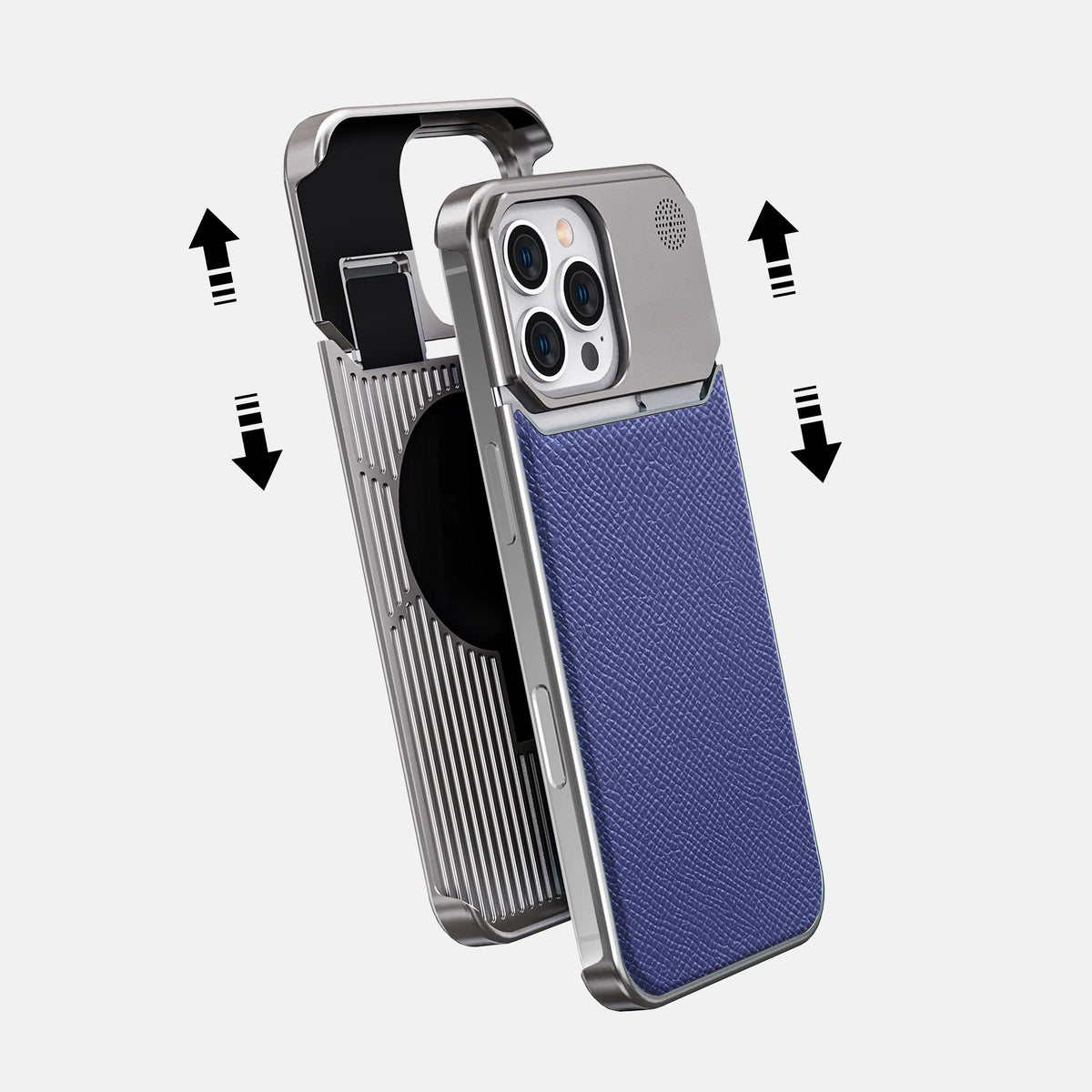 Purple iPhone 16 Pro Max Cyber Case Epsom-Calf with Steel Metal -2 | Purple-Steel