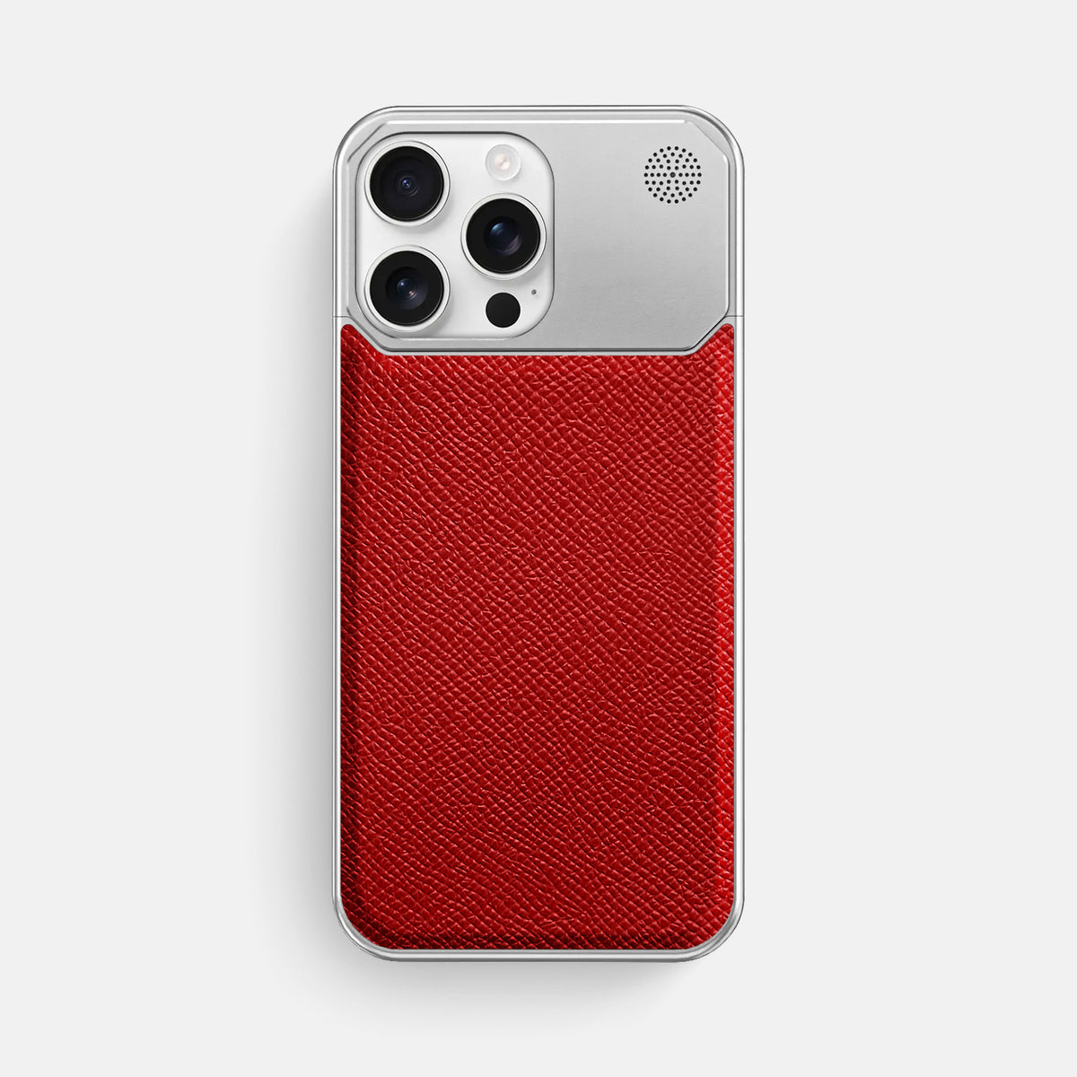 Red iPhone 16 Pro Max Cyber Case Epsom-Calf with Steel Metal -1 | Red-Steel