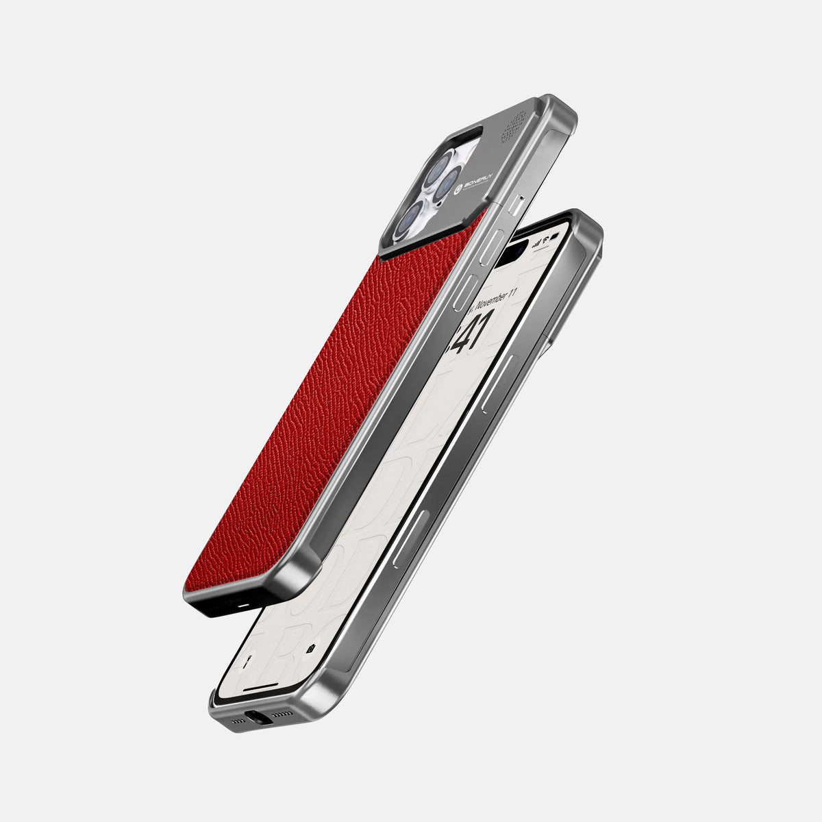 Red iPhone 16 Pro Max Cyber Case Epsom-Calf with Steel Metal -5 | Red-Steel