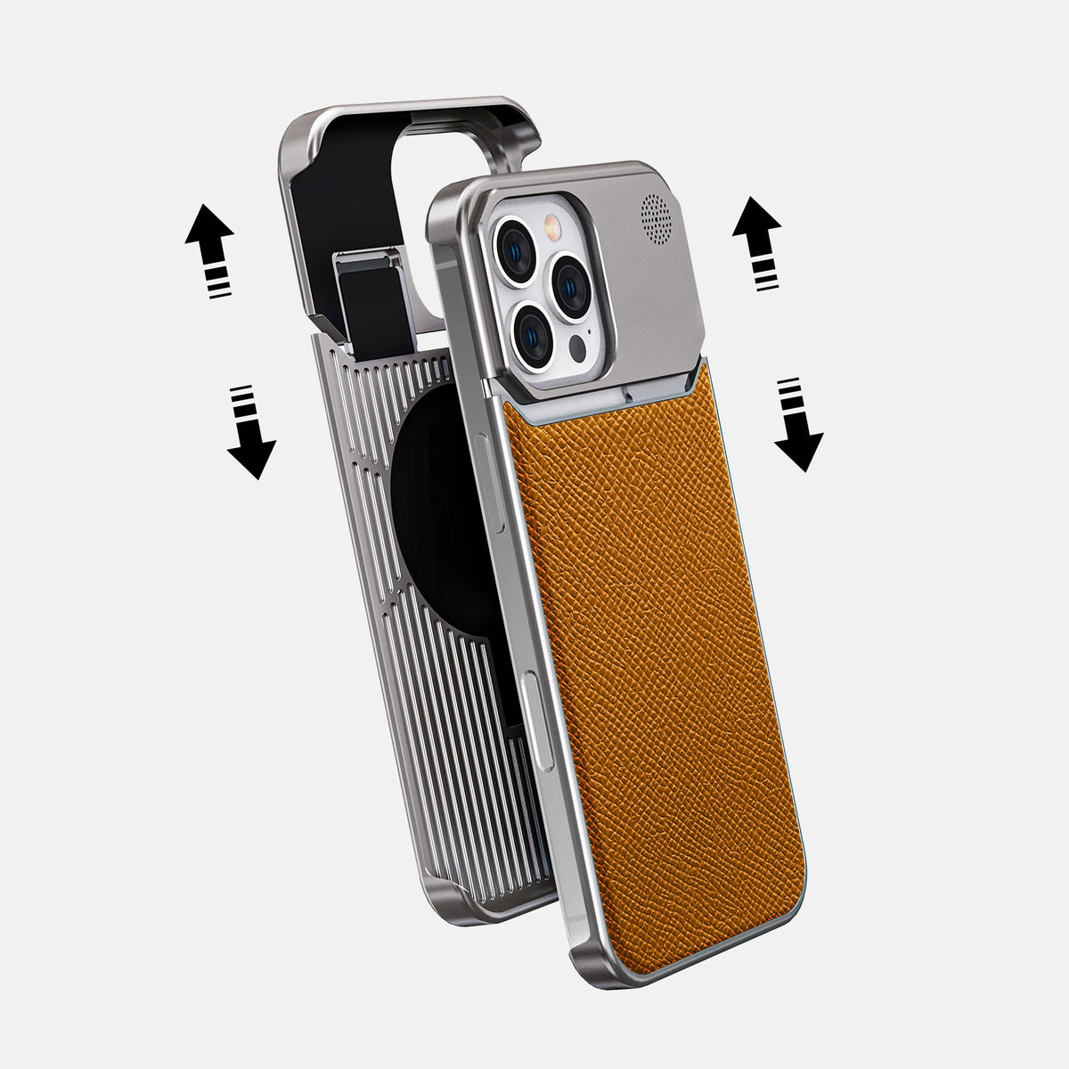 Whiskey iPhone 16 Pro Max Cyber Case Epsom-Calf with Steel Metal -2 | Whiskey-Steel
