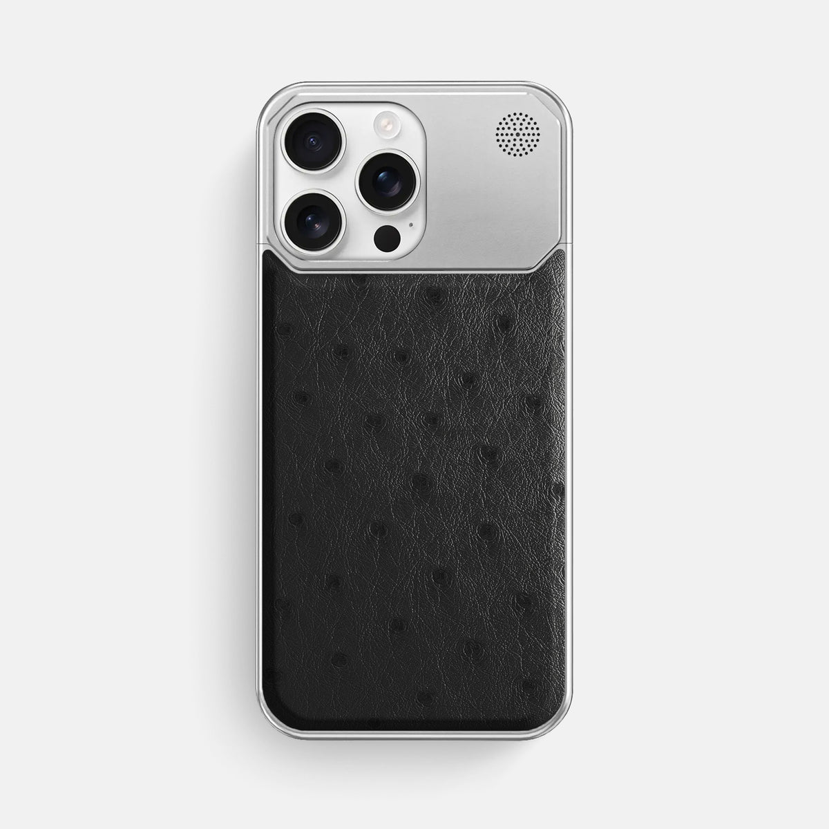 Black iPhone 16 Pro Max Cyber Case Ostrich with Black Metal -1 | Black-Steel