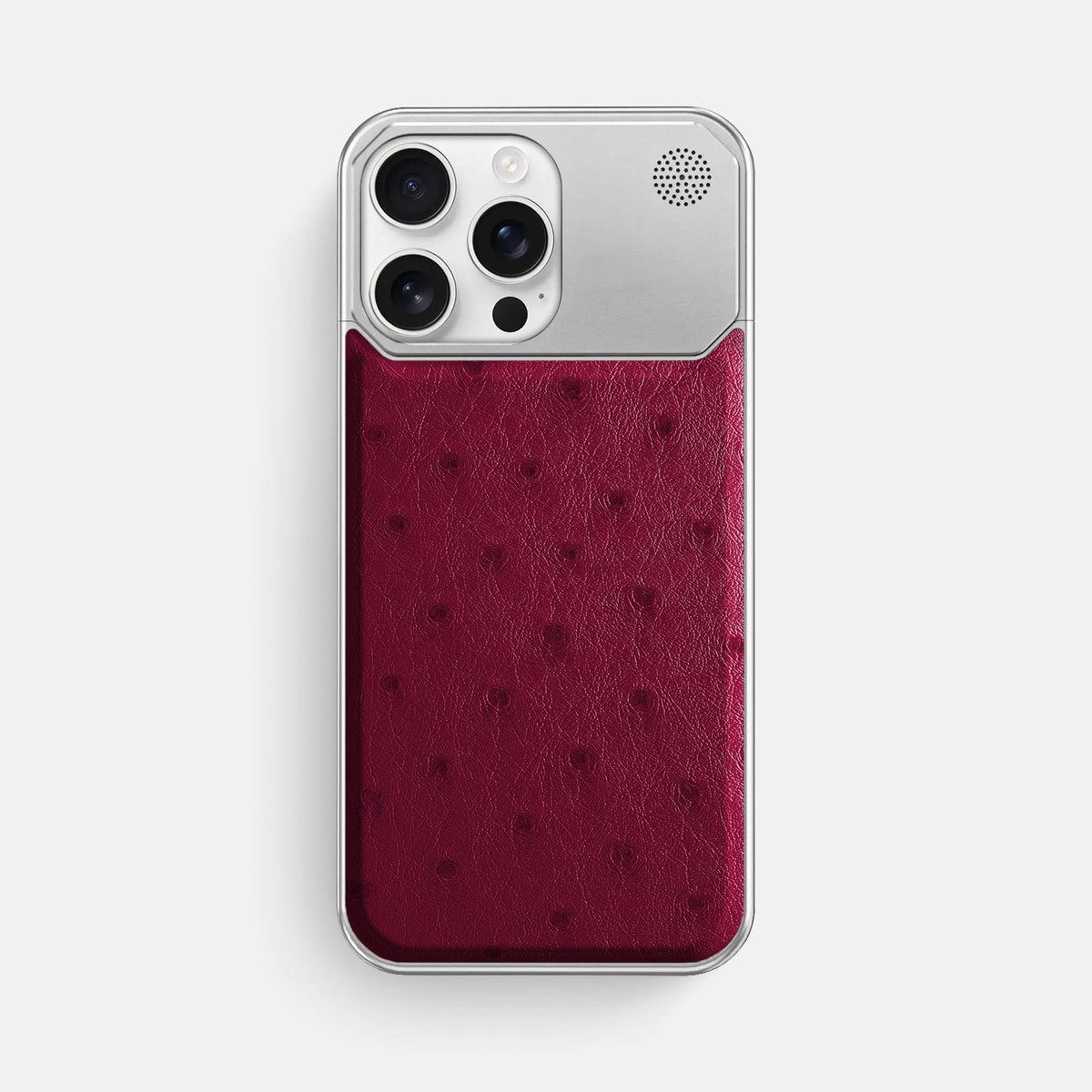 Bordeaux iPhone 16 Pro Max Cyber Case Ostrich with Steel -1 | Bordeaux-Steel