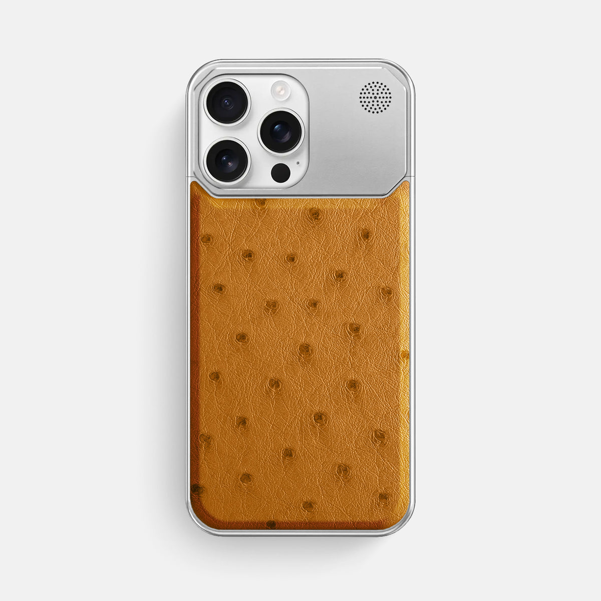 Chestnut iPhone 16 Pro Max Cyber Case Ostrich with Steel -1 | Chestnut-Steel