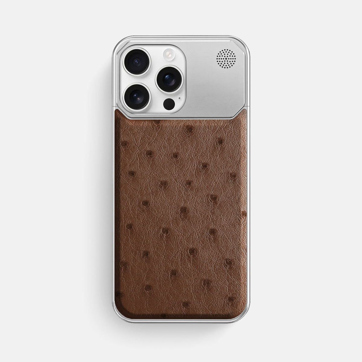 Chocolate iPhone 16 Pro Max Cyber Case Ostrich with Steel -1 | Chocolate-Steel