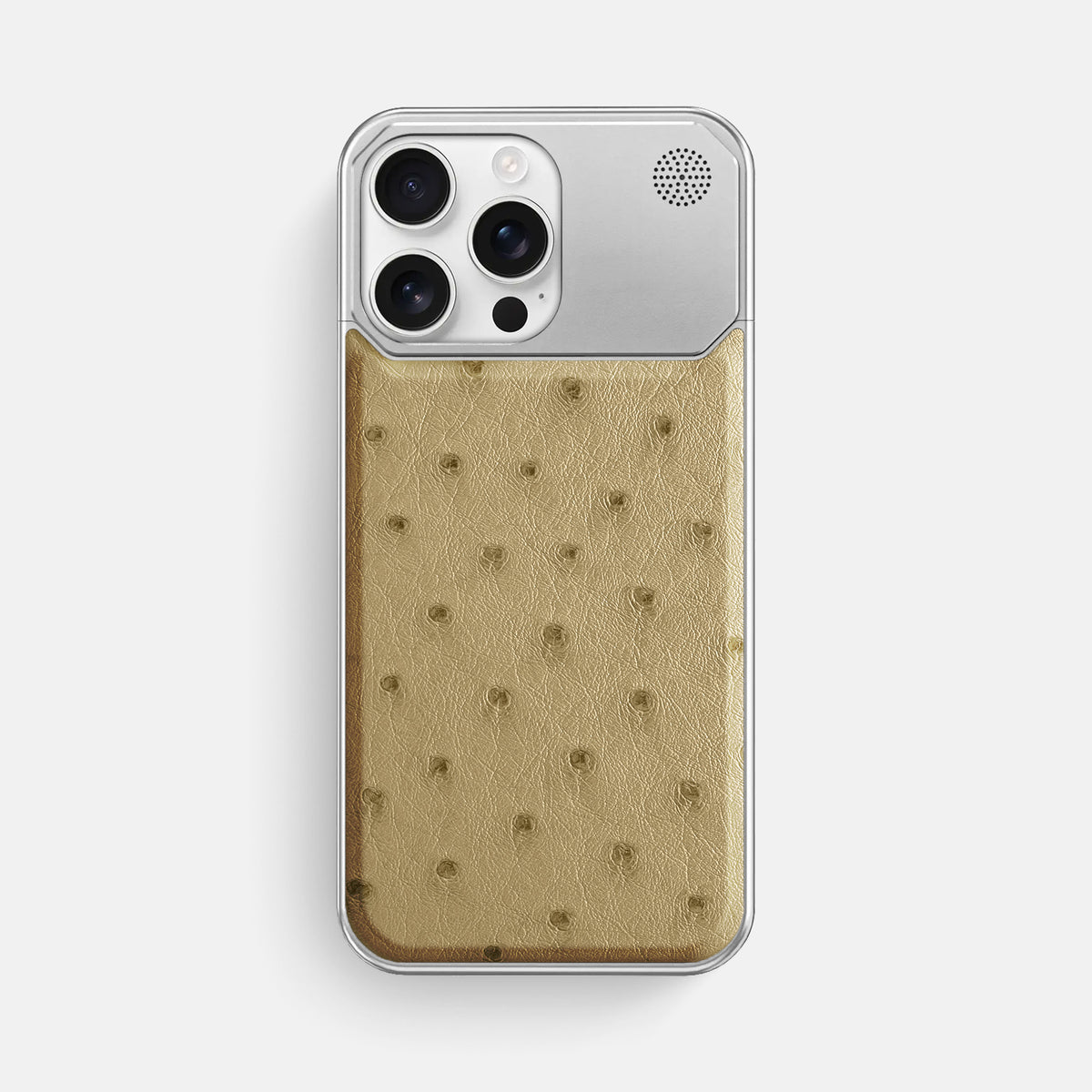 Desert-Sand iPhone 16 Pro Max Cyber Case Ostrich with Steel -1 | Desert-Sand-Steel