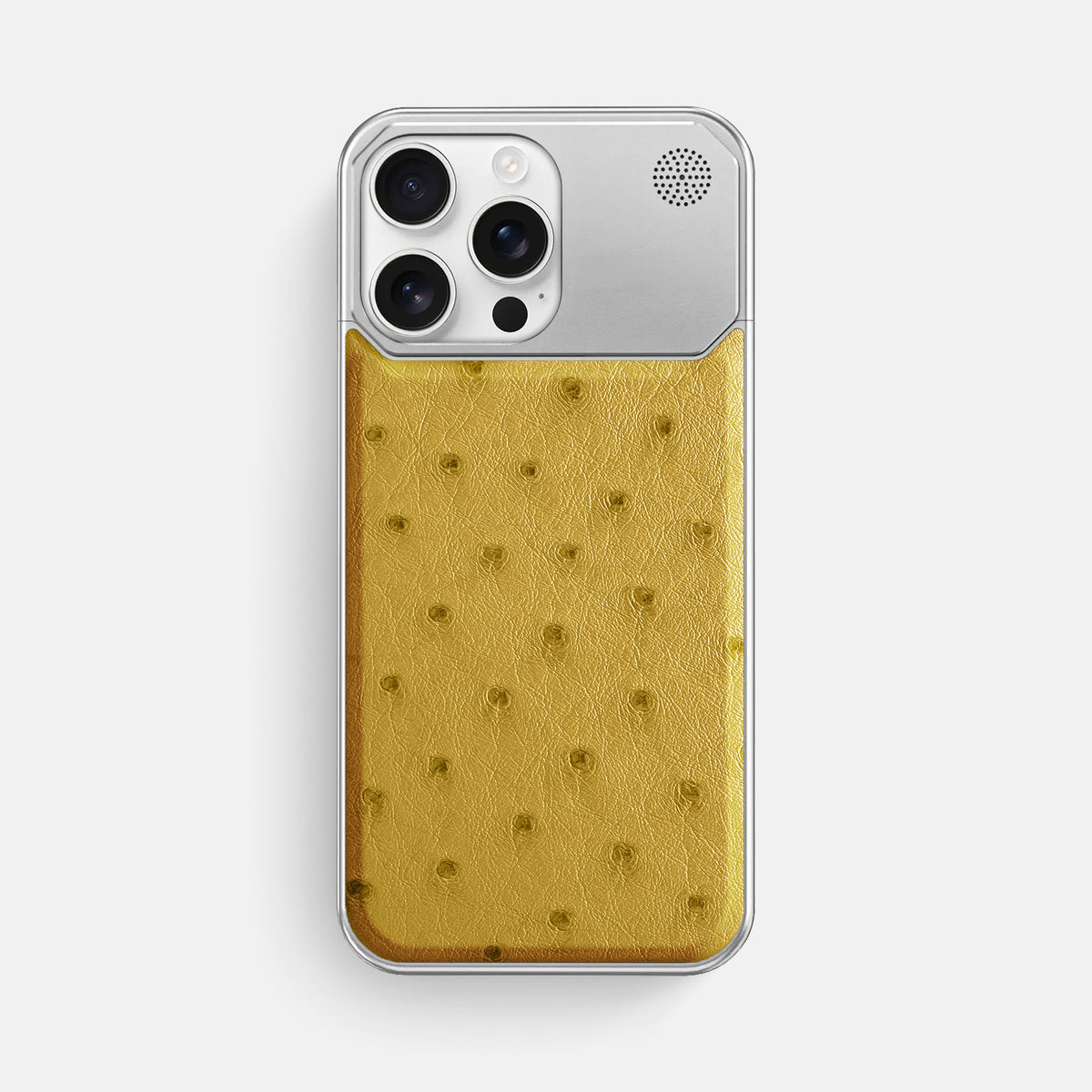 Gold iPhone 16 Pro Max Cyber Case Ostrich with Steel -1 | Gold-Steel