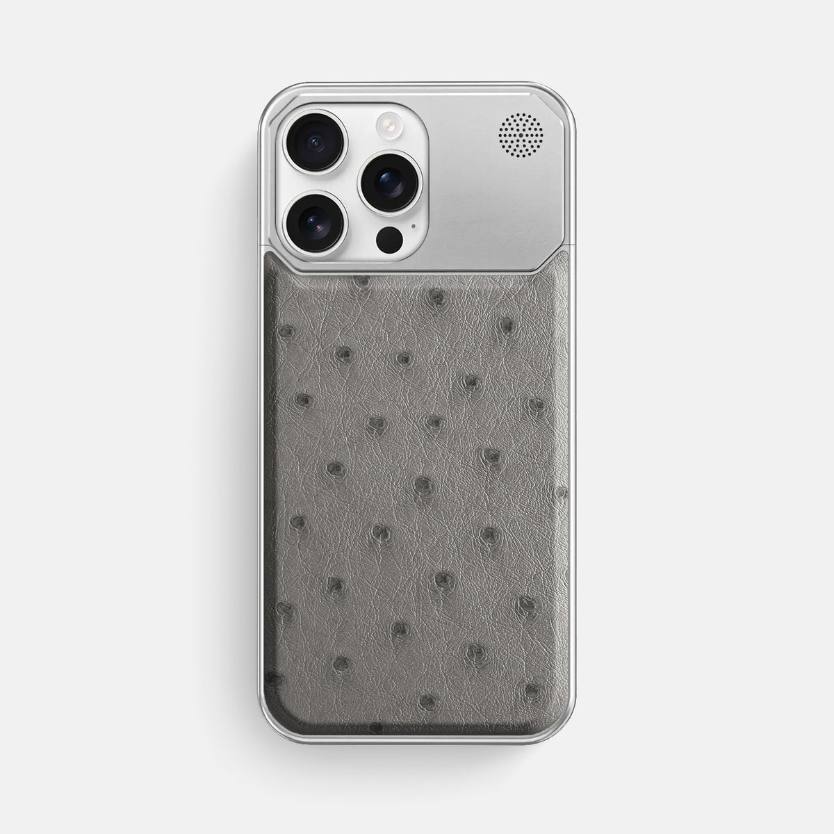 Grey iPhone 16 Pro Max Cyber Case Ostrich with Steel -1 | Grey-Steel