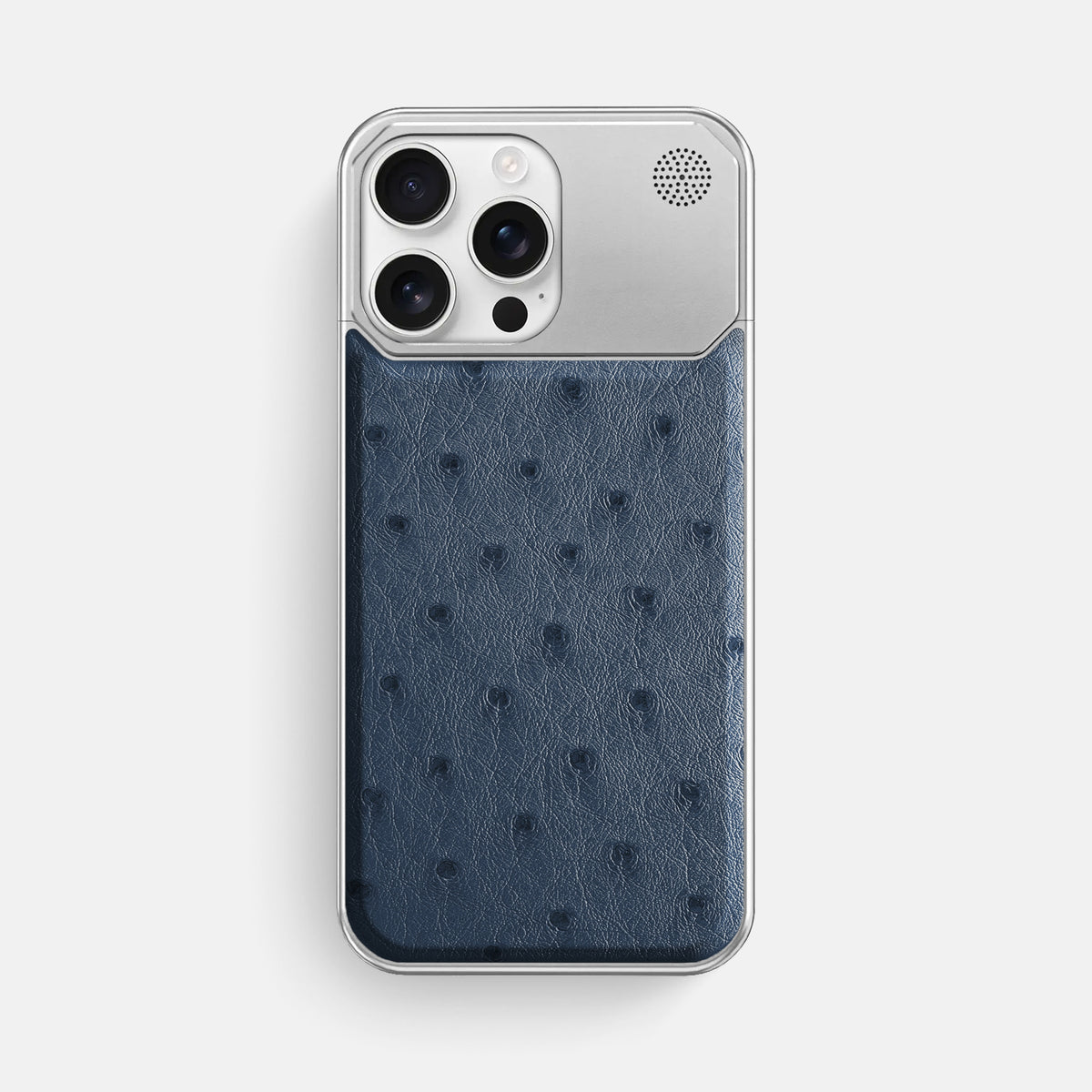 Navy-Blue iPhone 16 Pro Max Cyber Case Ostrich with Steel -1 | Navy-Blue-Steel