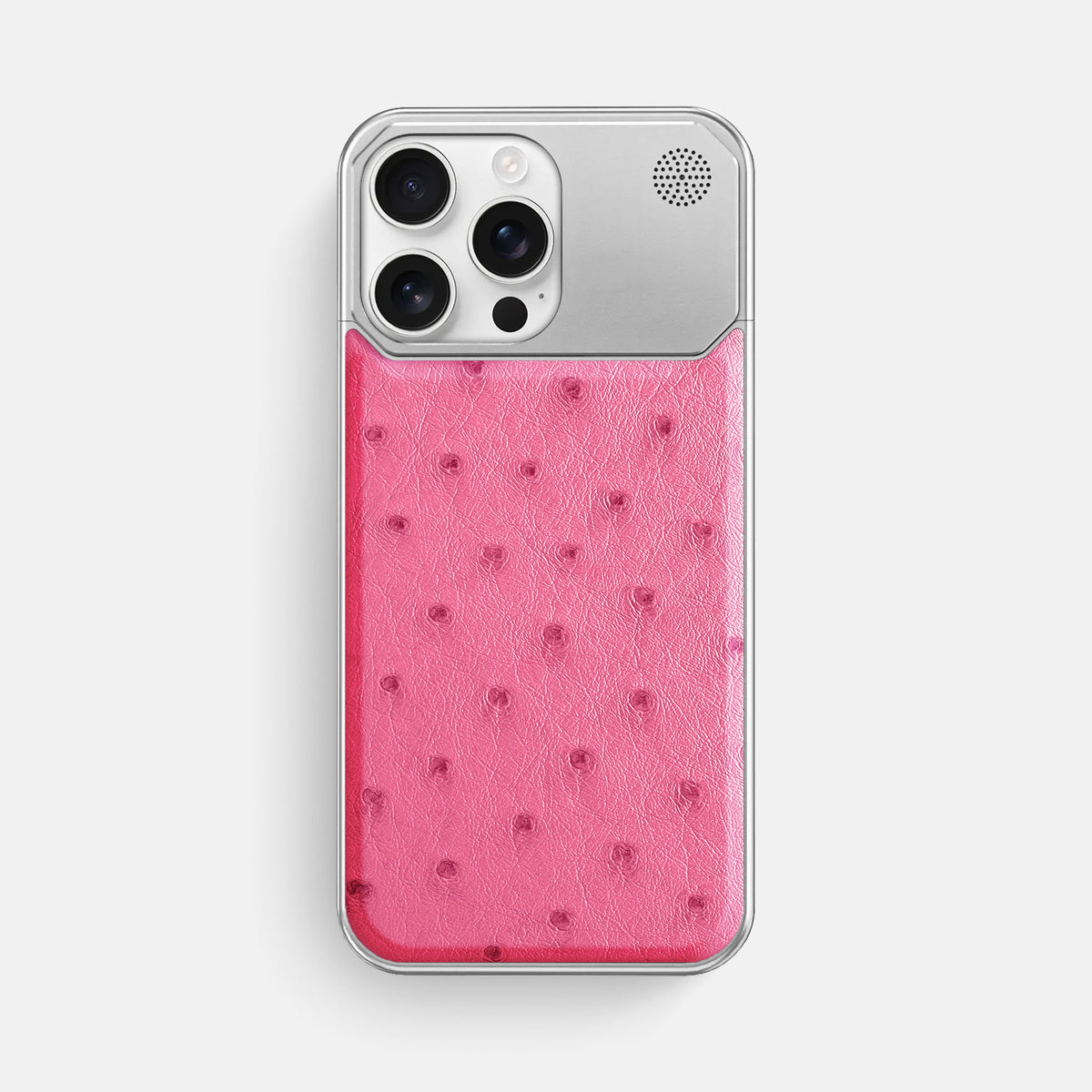Pink iPhone 16 Pro Max Cyber Case Ostrich with Steel -1 | Pink-Steel
