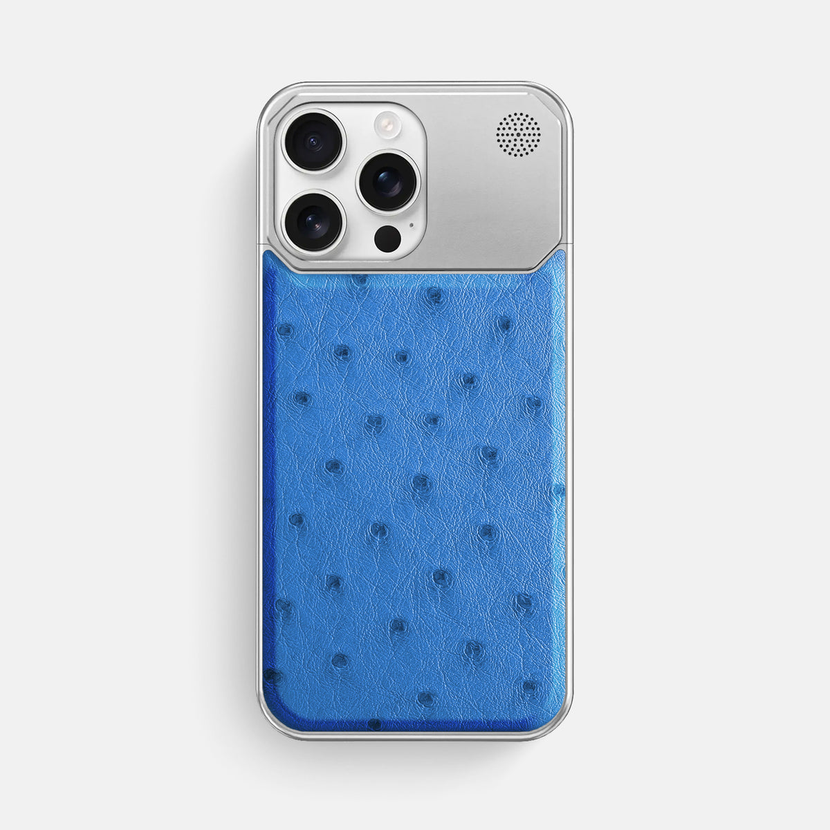 Royal-Blue iPhone 16 Pro Max Cyber Case Ostrich with Steel -1 | Royal-Blue-Steel