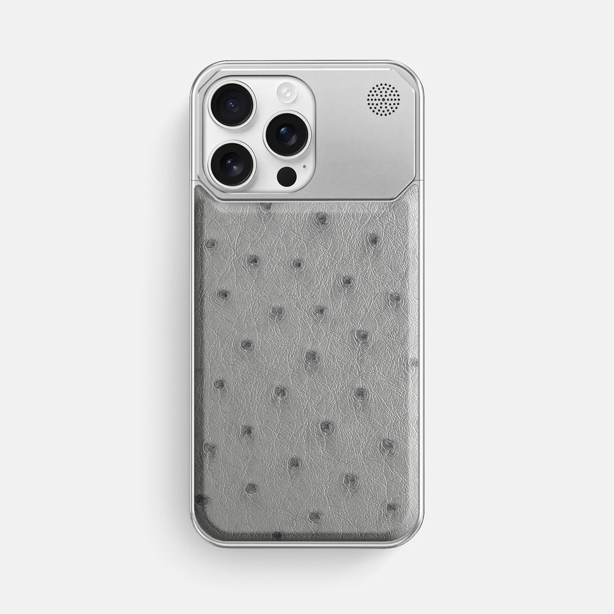 Silver iPhone 16 Pro Max Cyber Case Ostrich with Steel -1 | Silver-Steel