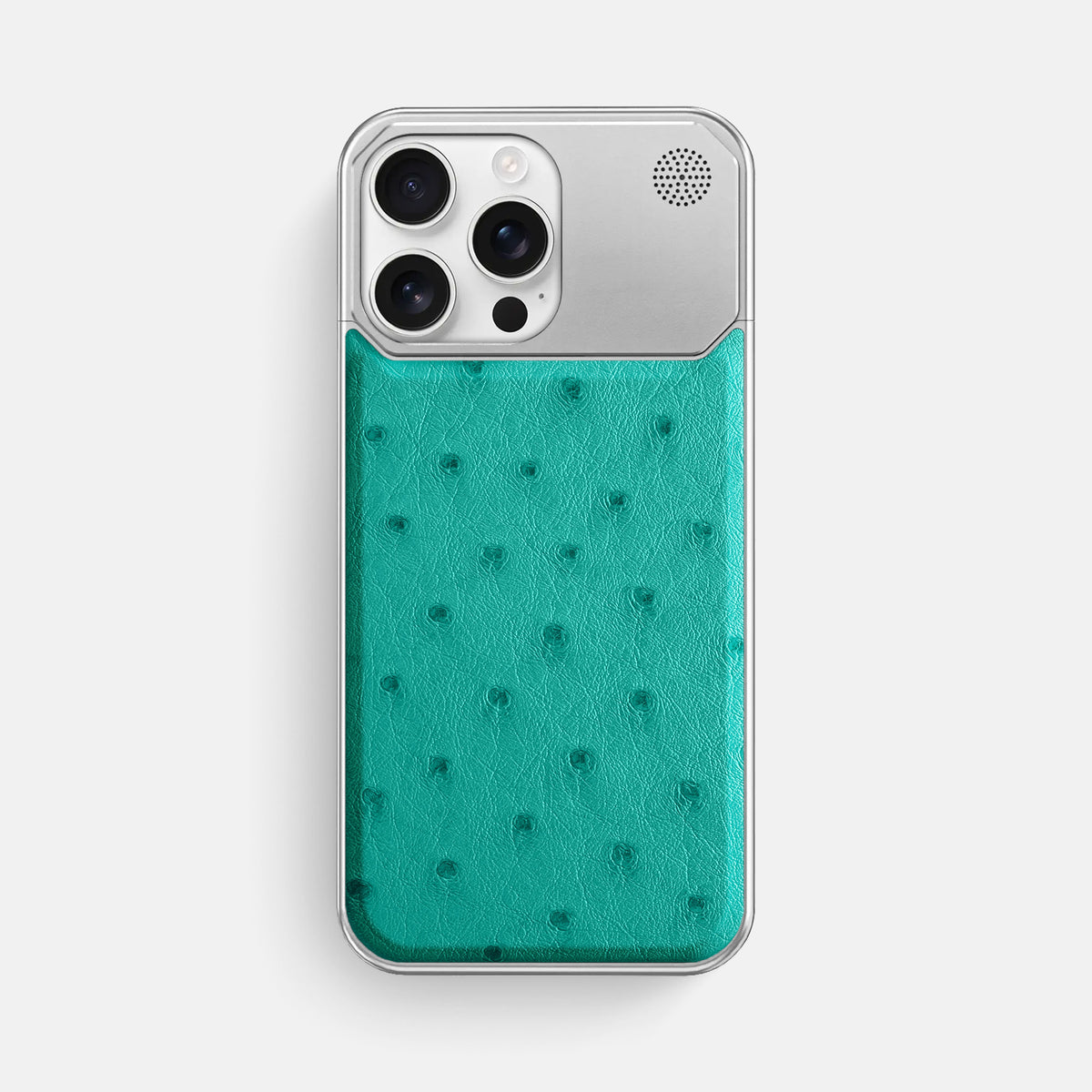 Turquoise iPhone 16 Pro Max Cyber Case Ostrich with Steel -1 | Turquoise-Steel