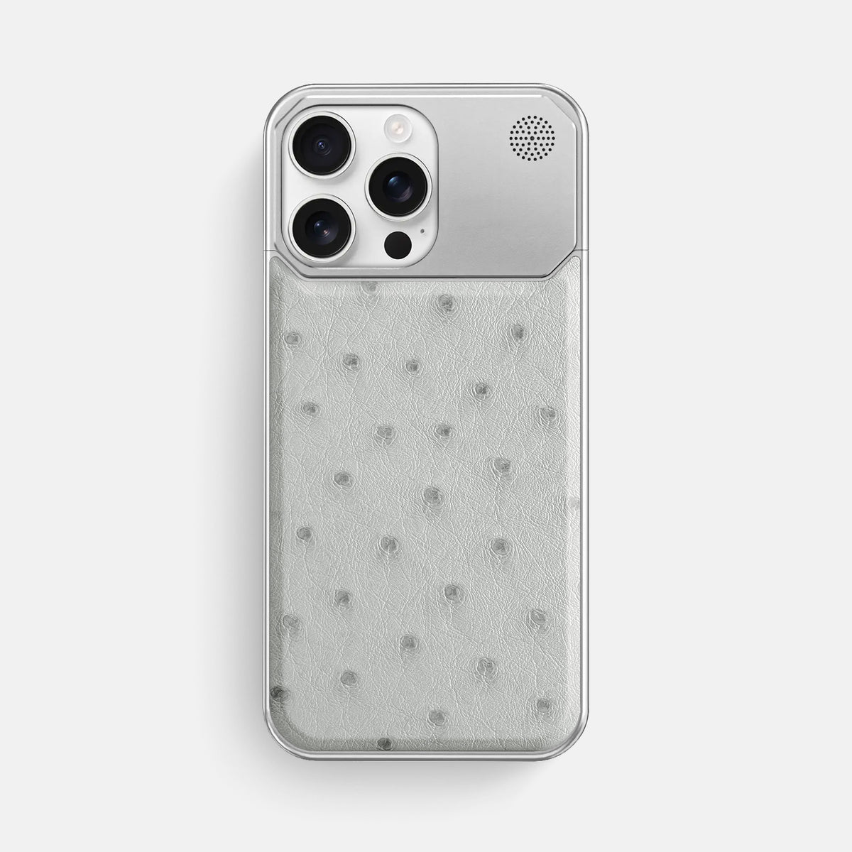 White iPhone 16 Pro Max Cyber Case Ostrich with Steel -1 | White-Steel