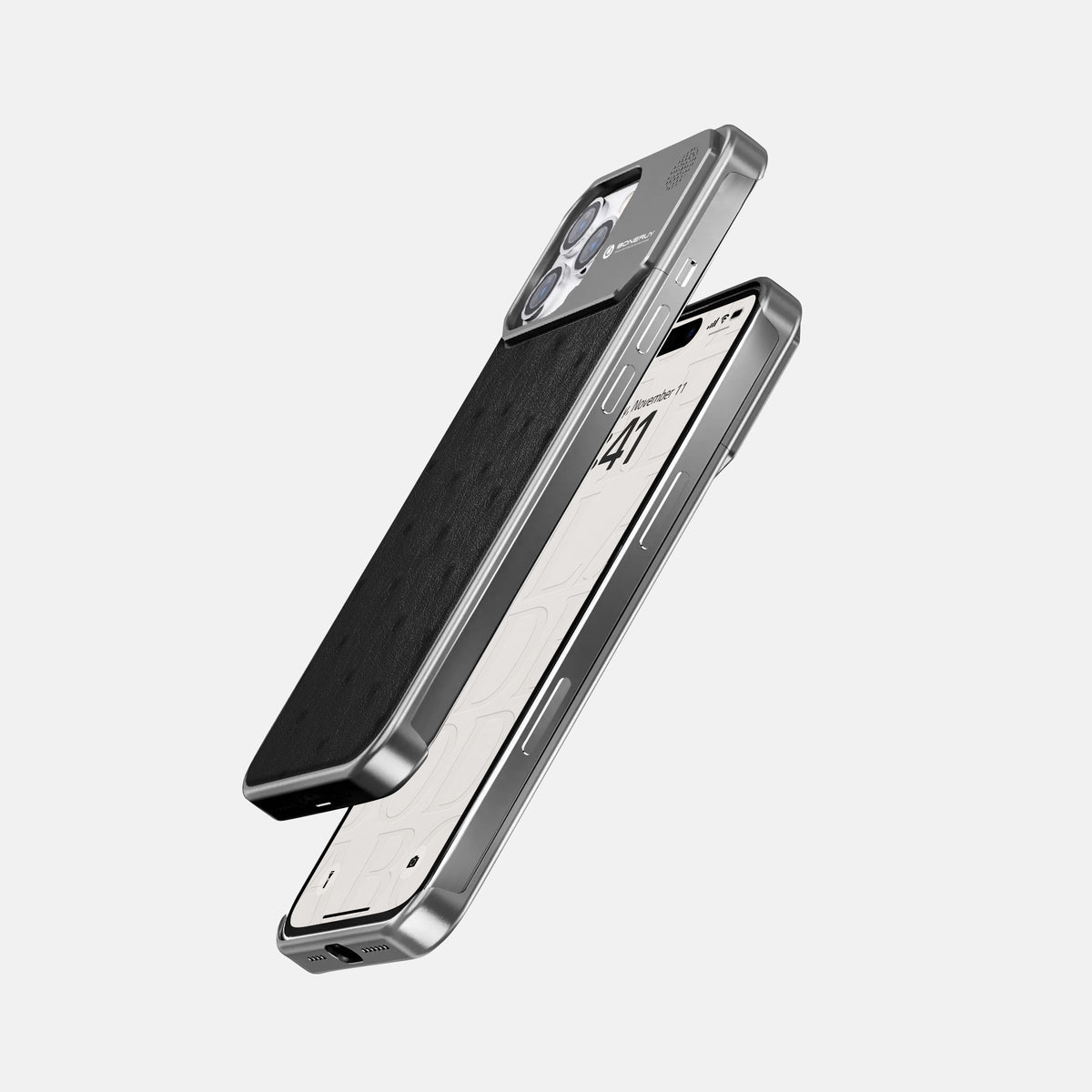 Black iPhone 16 Pro Cyber Case Ostrich with Black Metal -5 | Black-Steel