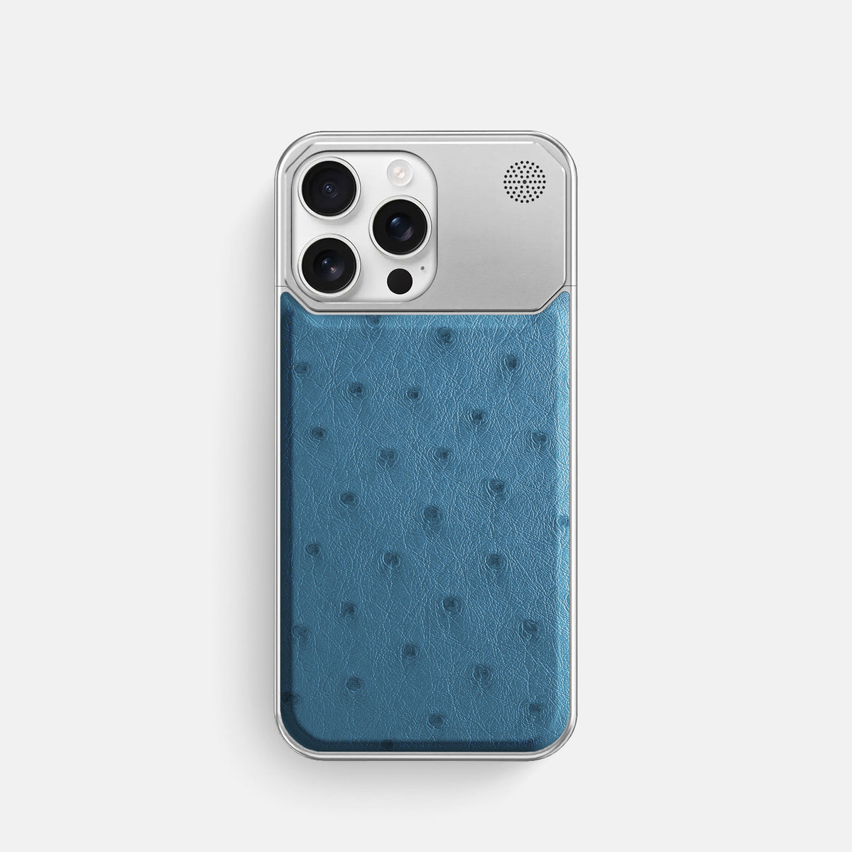 Blue-Jeans iPhone 16 Pro Cyber Case Ostrich with Steel -1 | Blue-Jeans-Steel