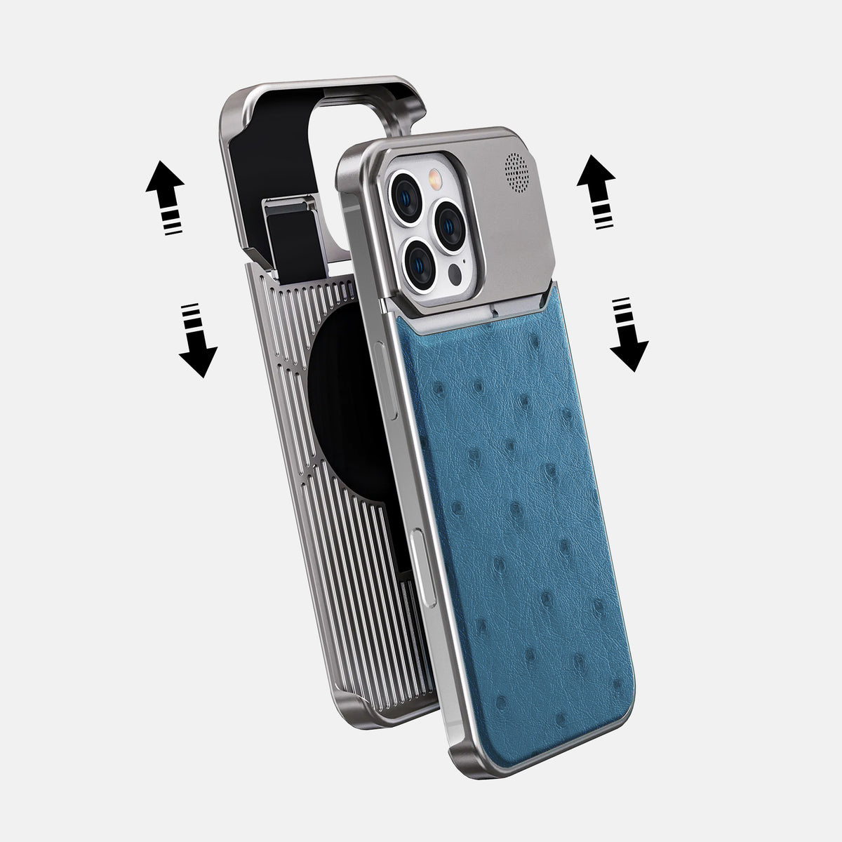 Blue-Jeans iPhone 16 Pro Cyber Case Ostrich with Steel -2 | Blue-Jeans-Steel