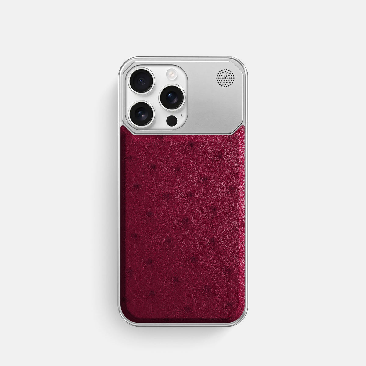 Bordeaux iPhone 16 Pro Cyber Case Ostrich with Steel -1 | Bordeaux-Steel
