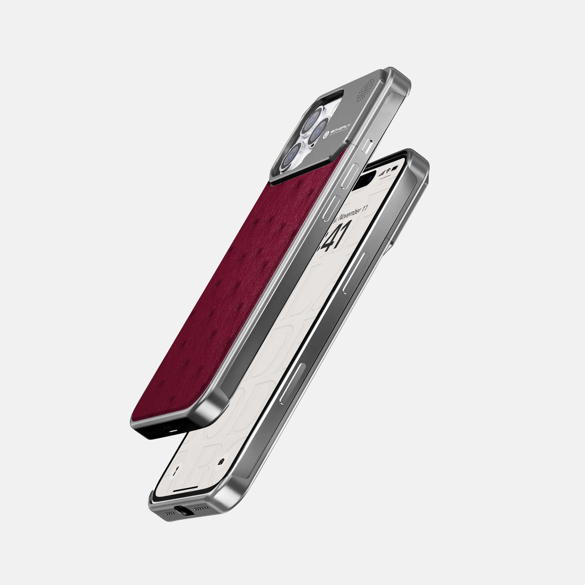 Bordeaux iPhone 16 Pro Cyber Case Ostrich with Steel -5 | Bordeaux-Steel
