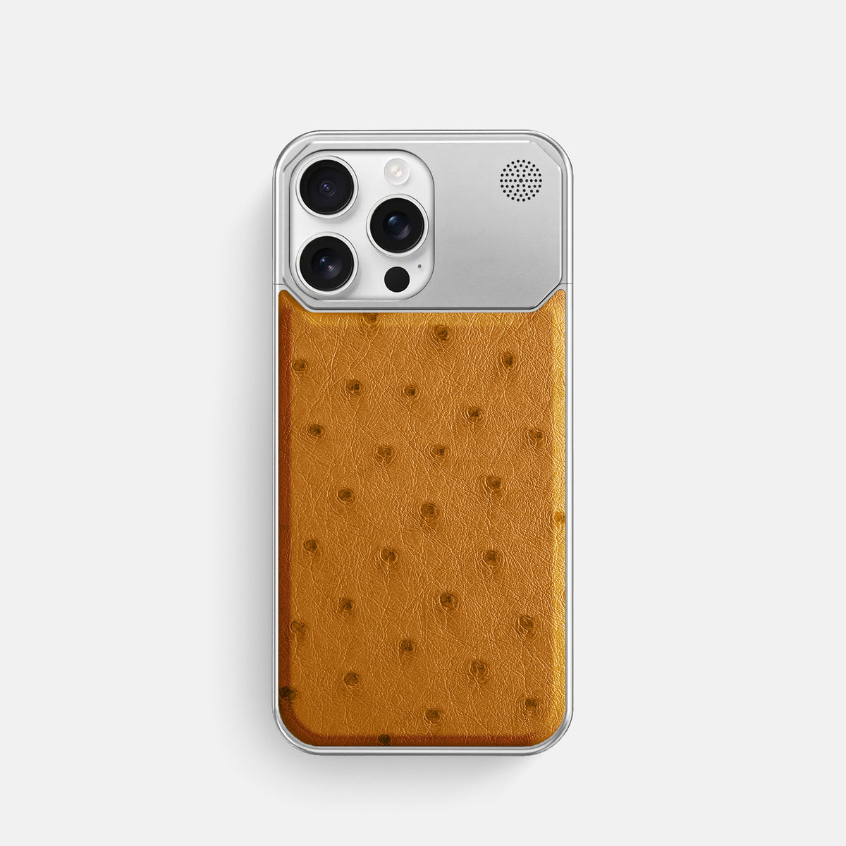 Chestnut iPhone 16 Pro Cyber Case Ostrich with Steel -1 | Chestnut-Steel