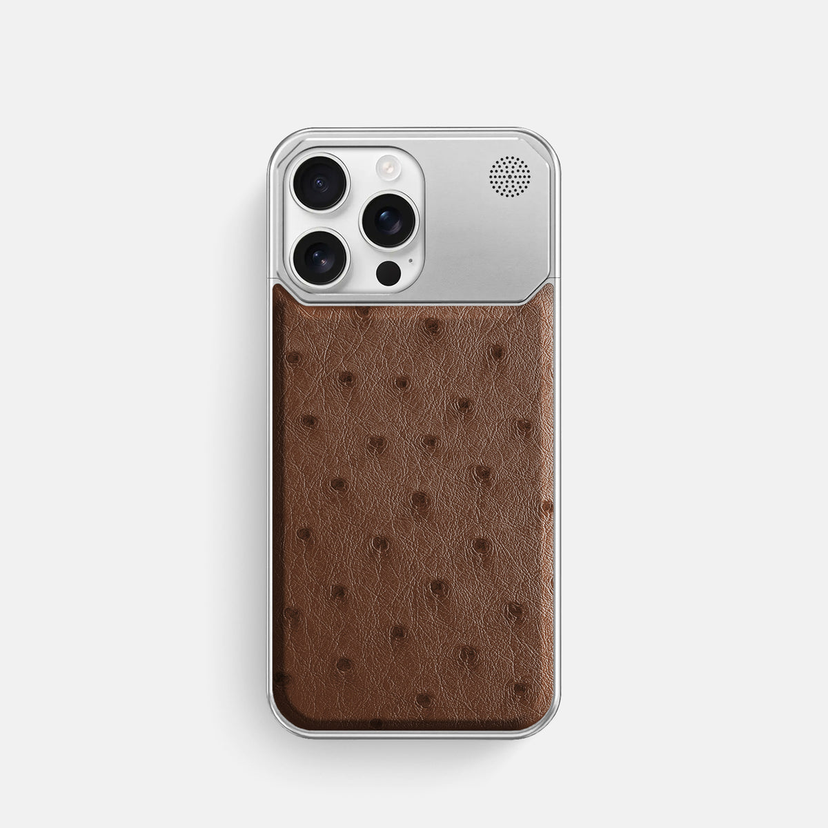 Chocolate iPhone 16 Pro Cyber Case Ostrich with Steel -1 | Chocolate-Steel