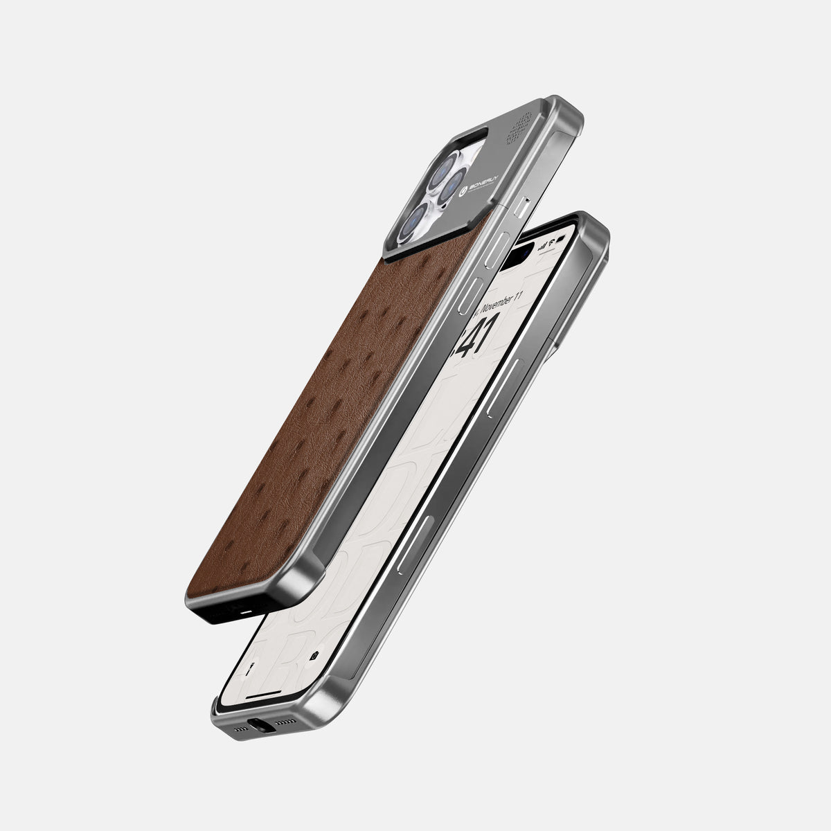 Chocolate iPhone 16 Pro Cyber Case Ostrich with Steel -5 | Chocolate-Steel