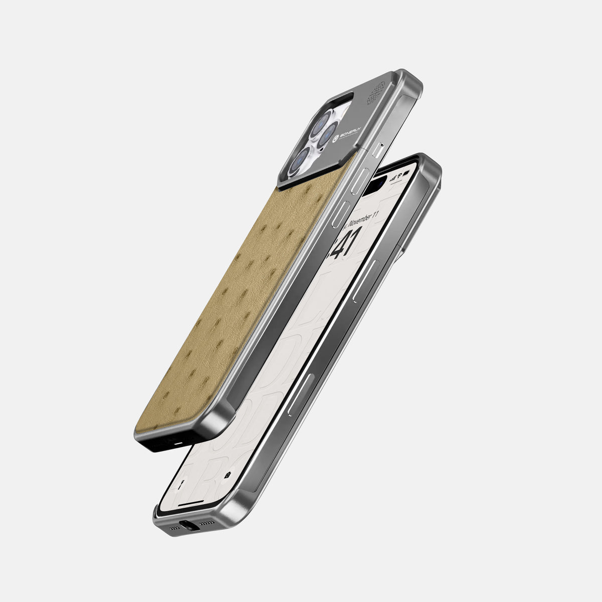 Desert-Sand iPhone 16 Pro Cyber Case Ostrich with Steel -5 | Desert-Sand-Steel