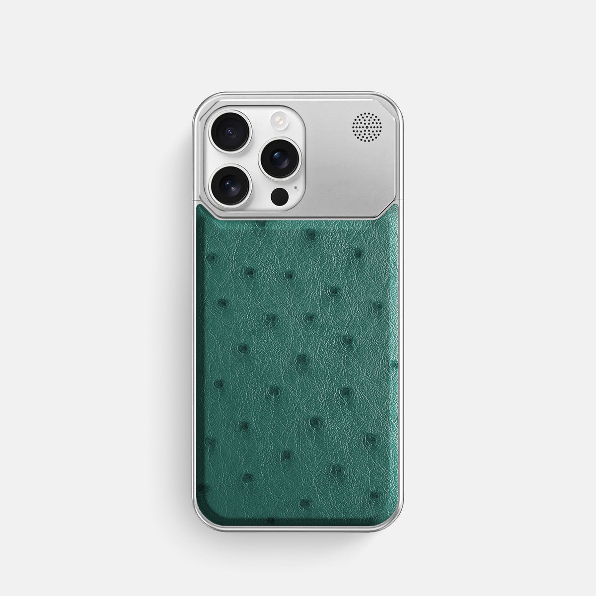 Forest-Green iPhone 16 Pro Cyber Case Ostrich with Steel -1 | Forest-Green-Steel