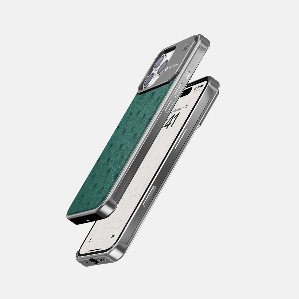 Forest-Green iPhone 16 Pro Cyber Case Ostrich with Steel -5 | Forest-Green-Steel