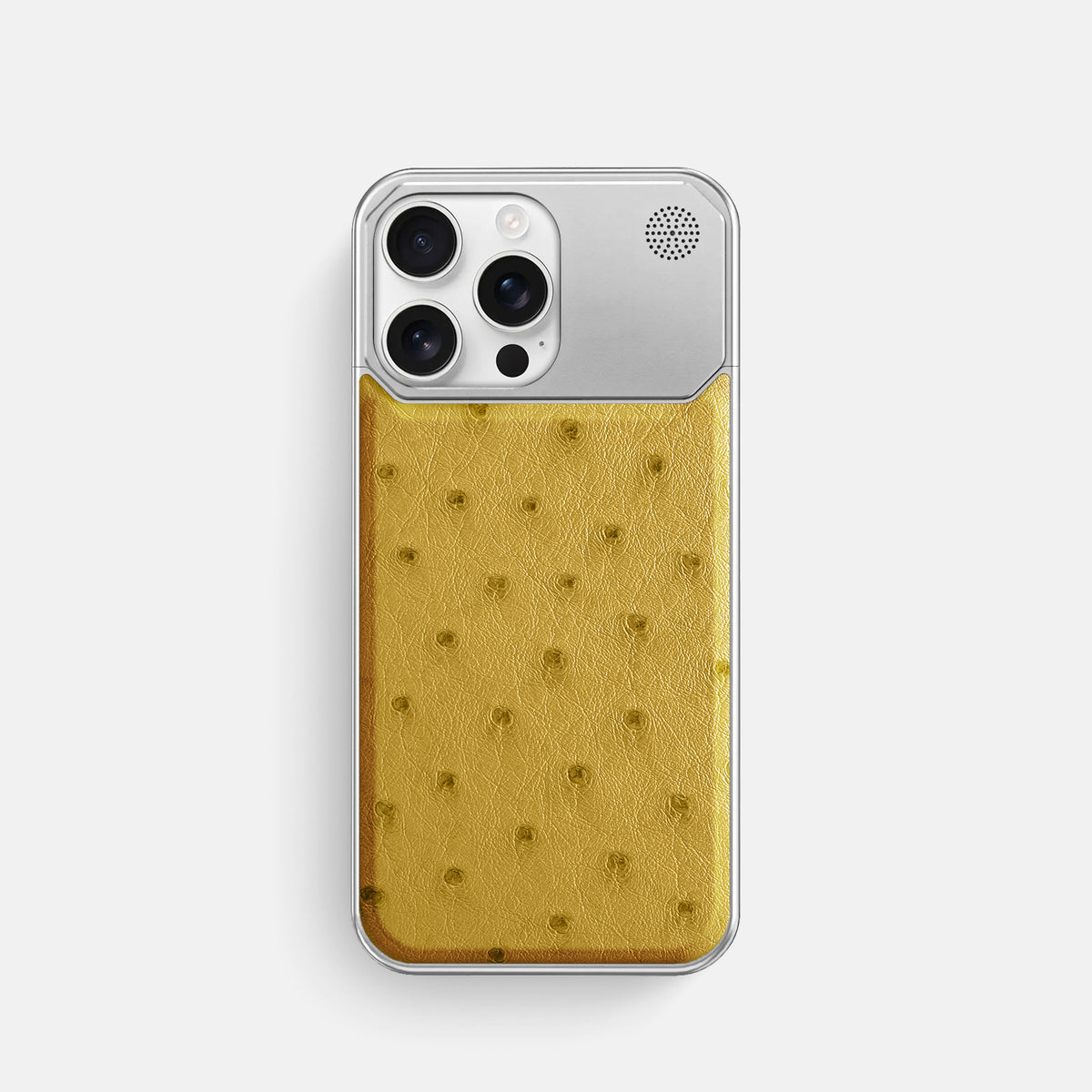 Gold iPhone 16 Pro Cyber Case Ostrich with Steel -1 | Gold-Steel
