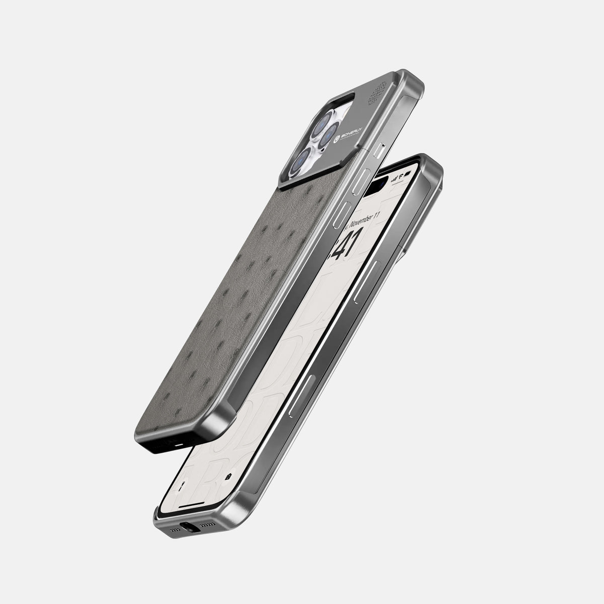 Grey iPhone 16 Pro Cyber Case Ostrich with Steel -5 | Grey-Steel