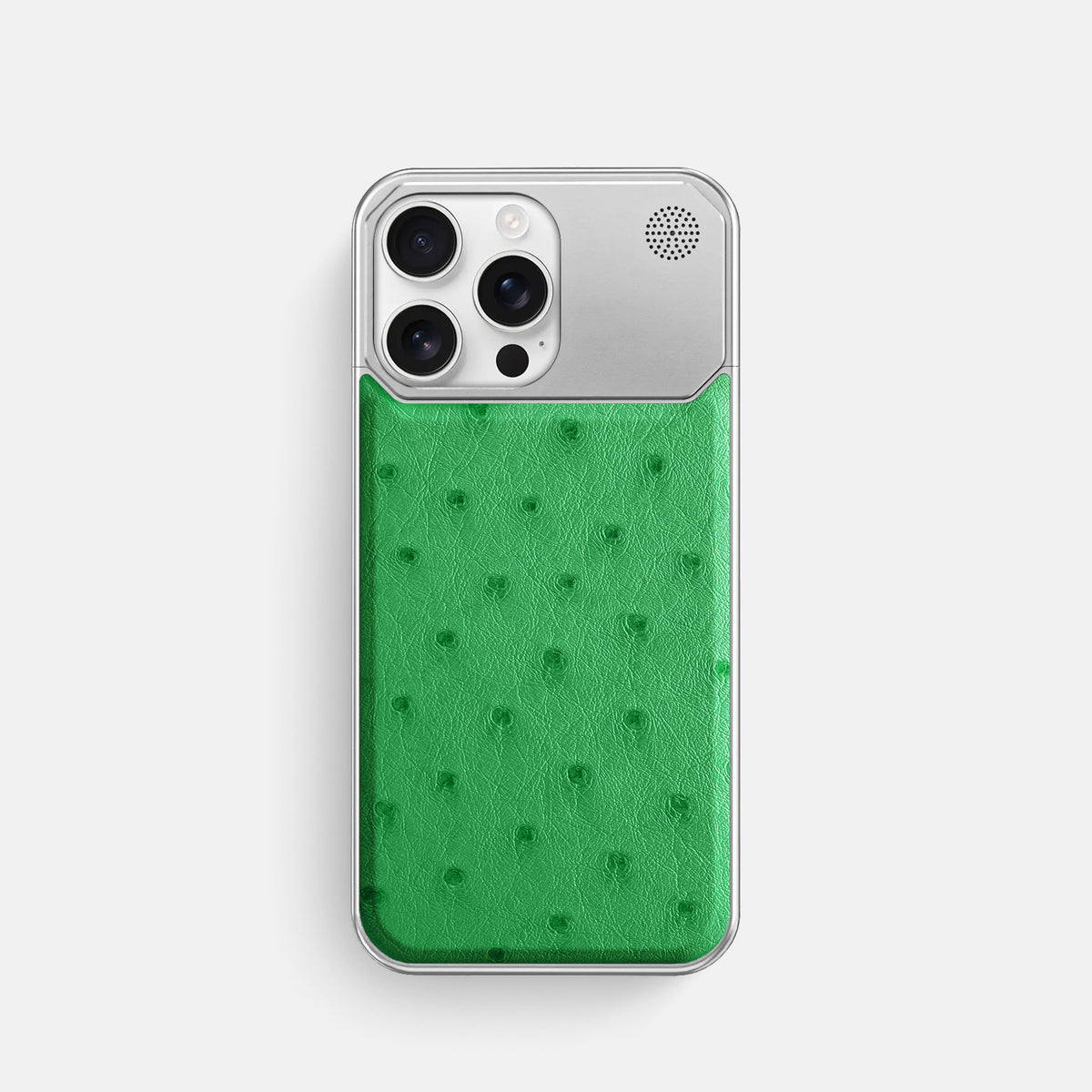 Kentucky Green iPhone 16 Pro Cyber Case Ostrich with Steel -1 | Kentucky-Green-Steel