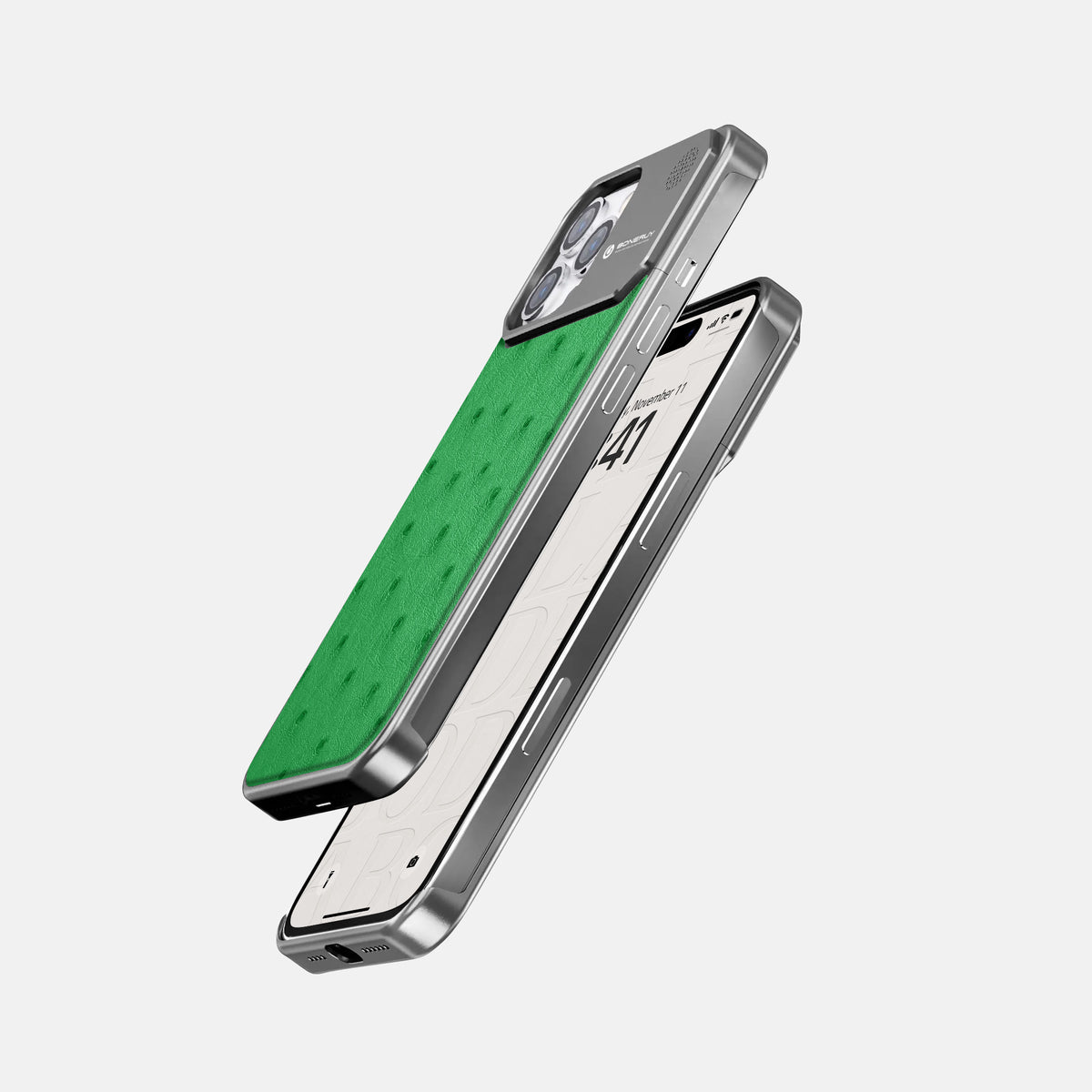 Kentucky Green iPhone 16 Pro Cyber Case Ostrich with Steel -5 | Kentucky-Green-Steel