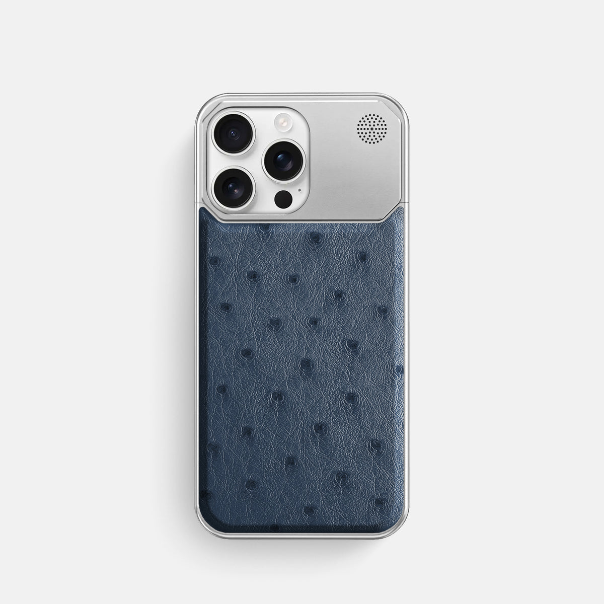 Navy-Blue iPhone 16 Pro Cyber Case Ostrich with Steel -1 | Navy-Blue-Steel