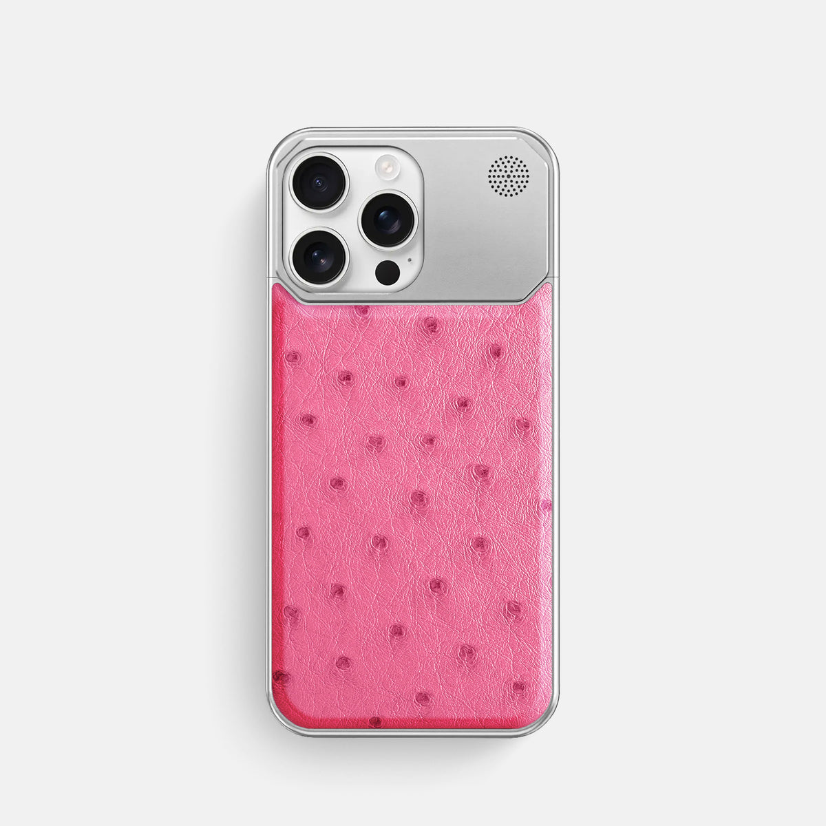 Pink iPhone 16 Pro Cyber Case Ostrich with Steel -1 | Pink-Steel