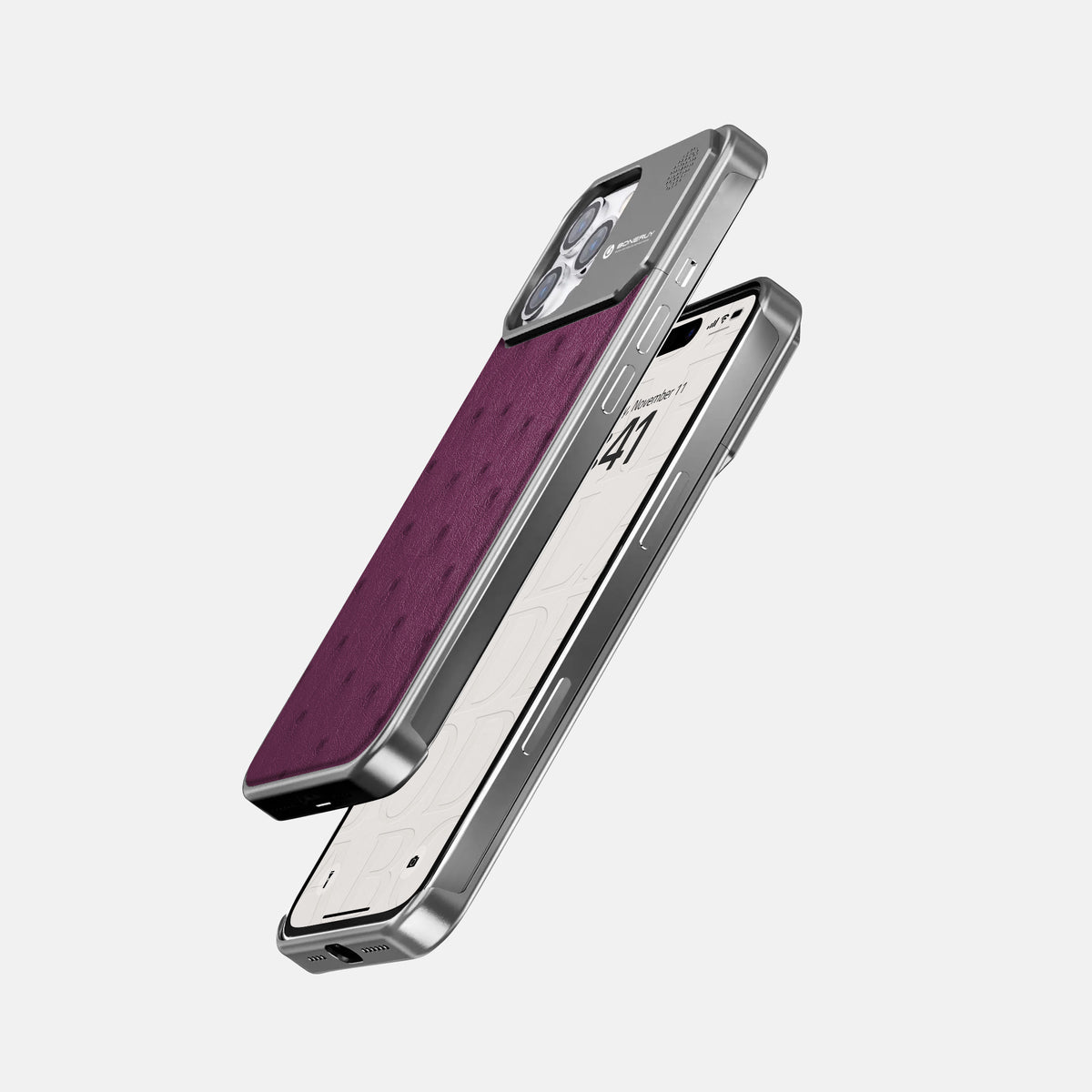 Purple iPhone 16 Pro Cyber Case Ostrich with Steel -5 | Purple-Steel