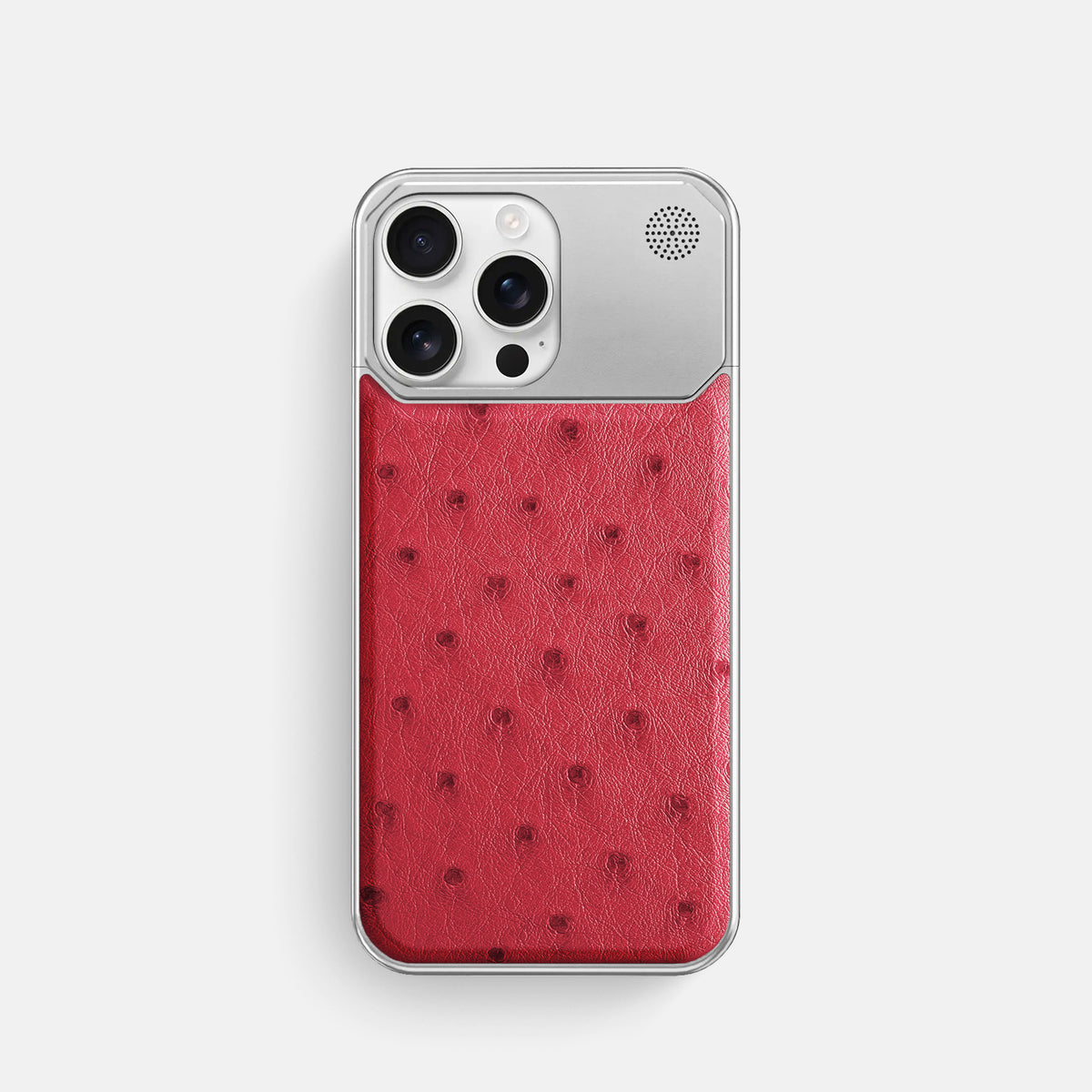 Red iPhone 16 Pro Cyber Case Ostrich with Steel -1 | Red-Steel