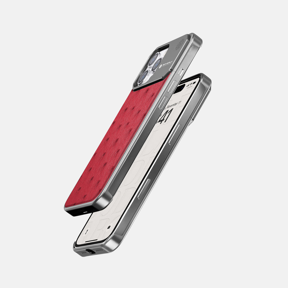 Red iPhone 16 Pro Cyber Case Ostrich with Steel -5 | Red-Steel