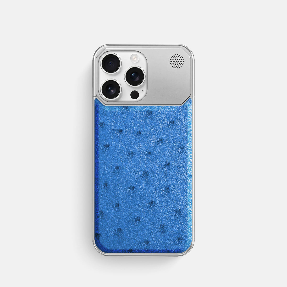 Royal-Blue iPhone 16 Pro Cyber Case Ostrich with Steel -1 | Royal-Blue-Steel
