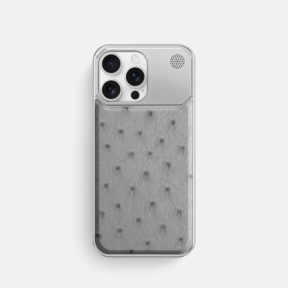 Silver iPhone 16 Pro Cyber Case Ostrich with Steel -1 | Silver-Steel