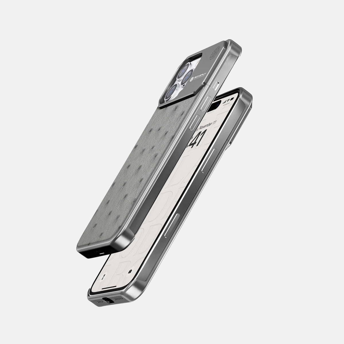 Silver iPhone 16 Pro Cyber Case Ostrich with Steel -5 | Silver-Steel