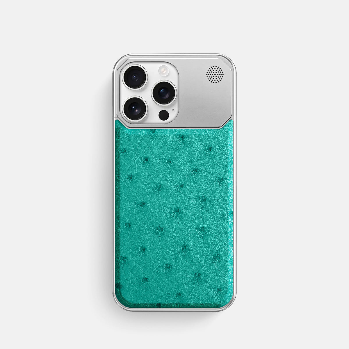 Turquoise iPhone 16 Pro Cyber Case Ostrich with Steel -1 | Turquoise-Steel